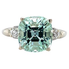 14K 5.50 carat Cushion Cut Mint Green Tourmaline Ring - sizing to 7