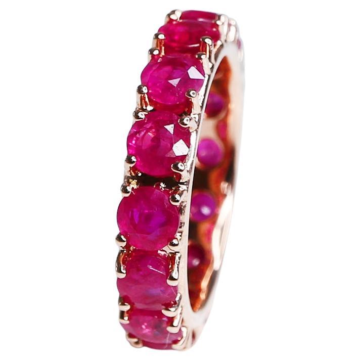 GIA&IGI 14k 5.51ct Natural Vivid Pinkish Red Ruby Eternity Engagement Ring For Sale