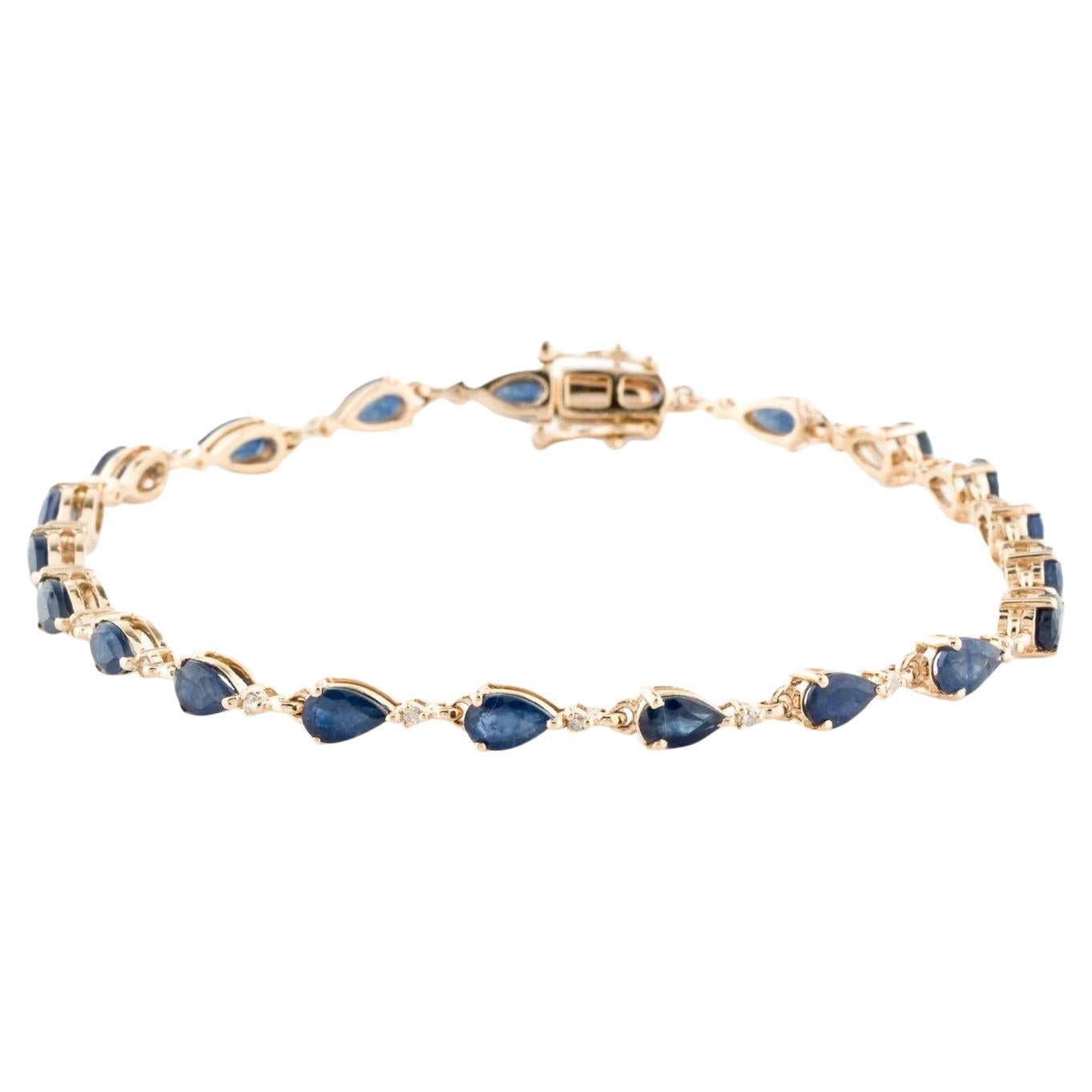 14K 5.63ctw Sapphire & Diamond Link Bracelet  Faceted Pear Shaped Sapphire  Ye For Sale