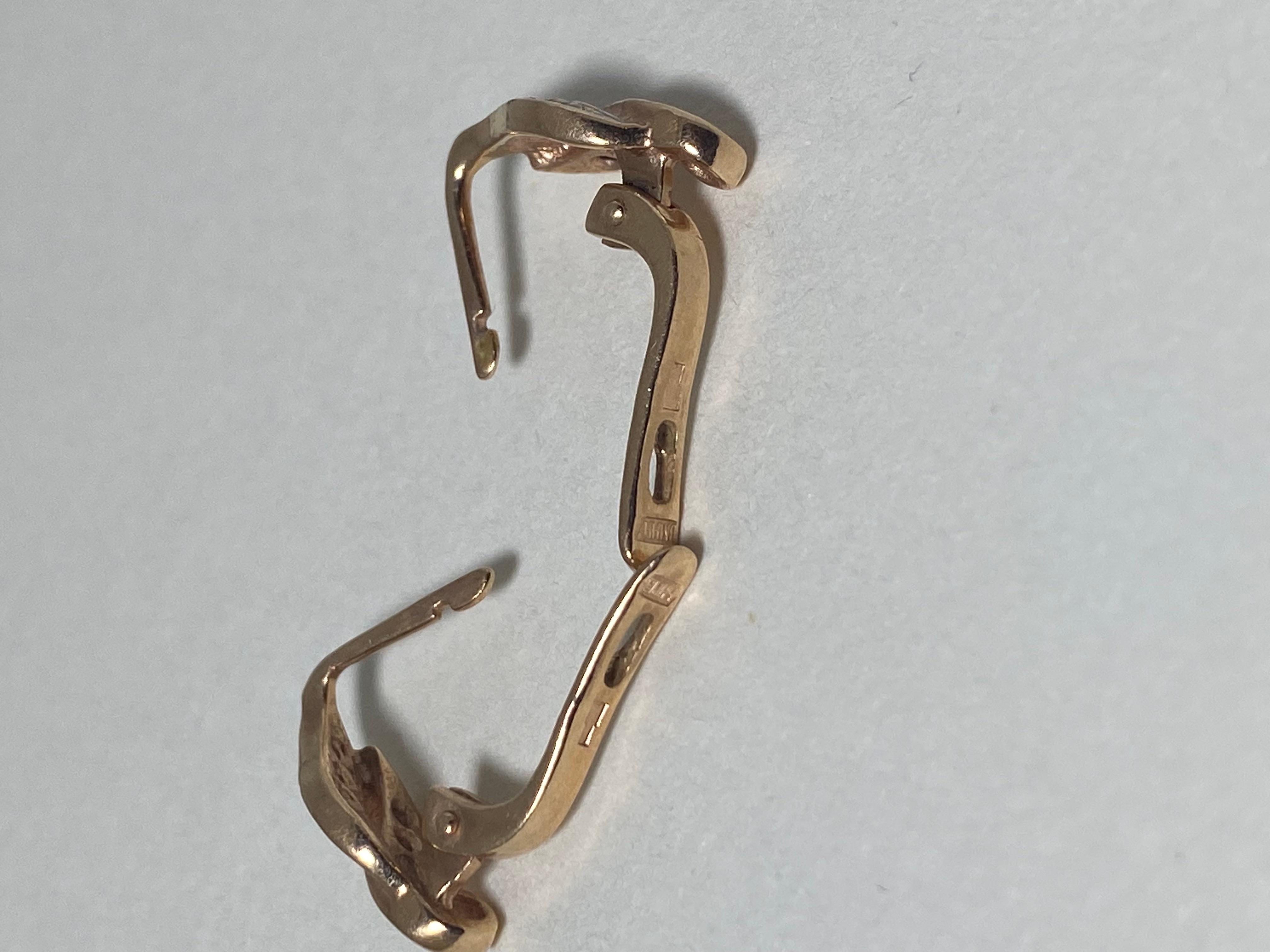 14K 585 Roségold & CZ Russisch Sowjetische Vintage c1970er Englische Schloss-Ohrringe im Zustand „Hervorragend“ in MELBOURNE, AU