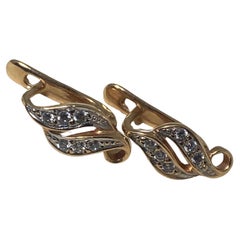 14K 585 Roségold & CZ Russisch Sowjetische Vintage c1970er Englische Schloss-Ohrringe