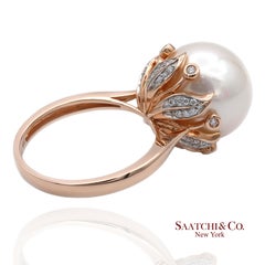 14K 585 Rose Gold Ring mit natürlichem Brillanten und weißer Perle