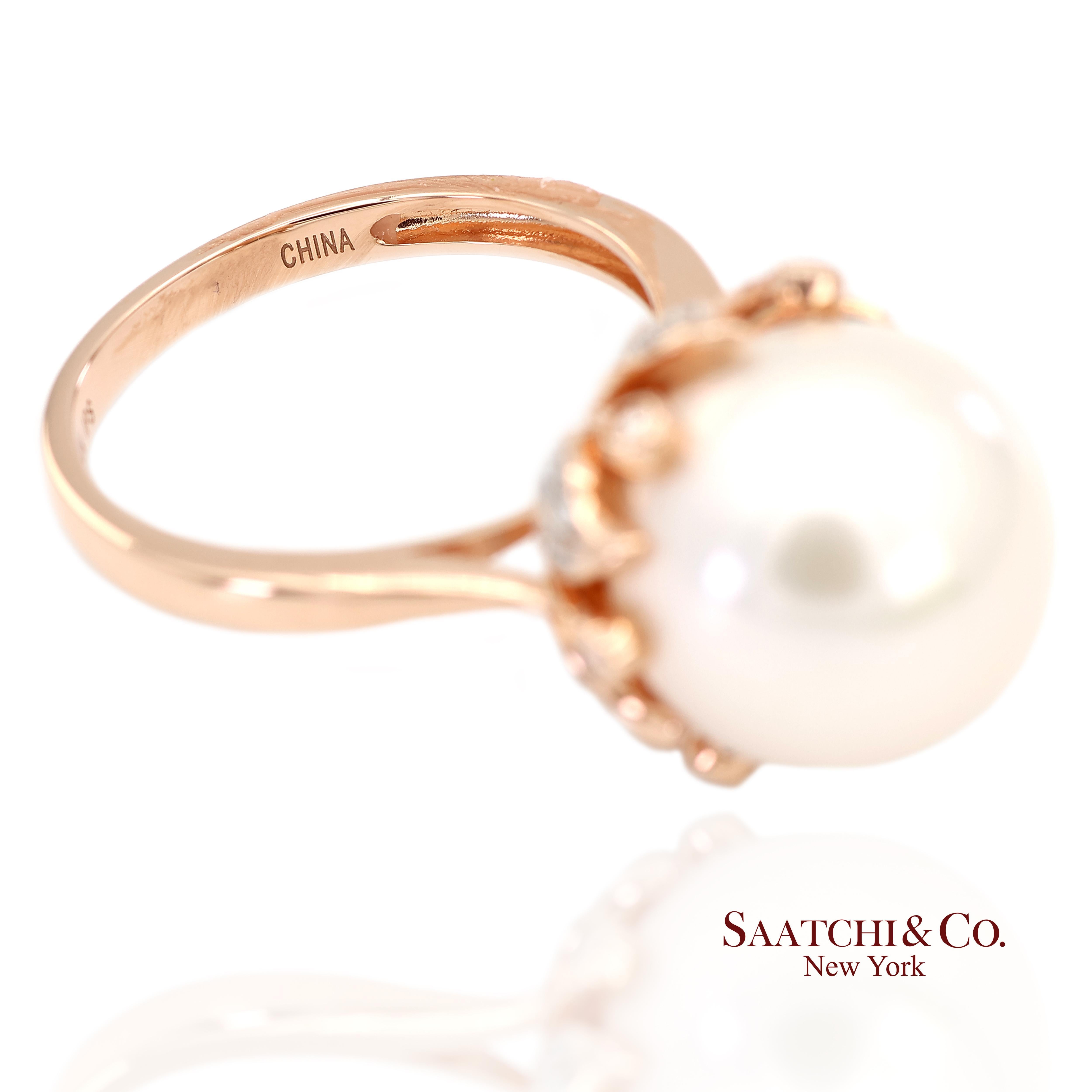 da uomo o donna Anello in oro rosa 14K 585 con diamante naturale Brilliante e perle bianche in vendita