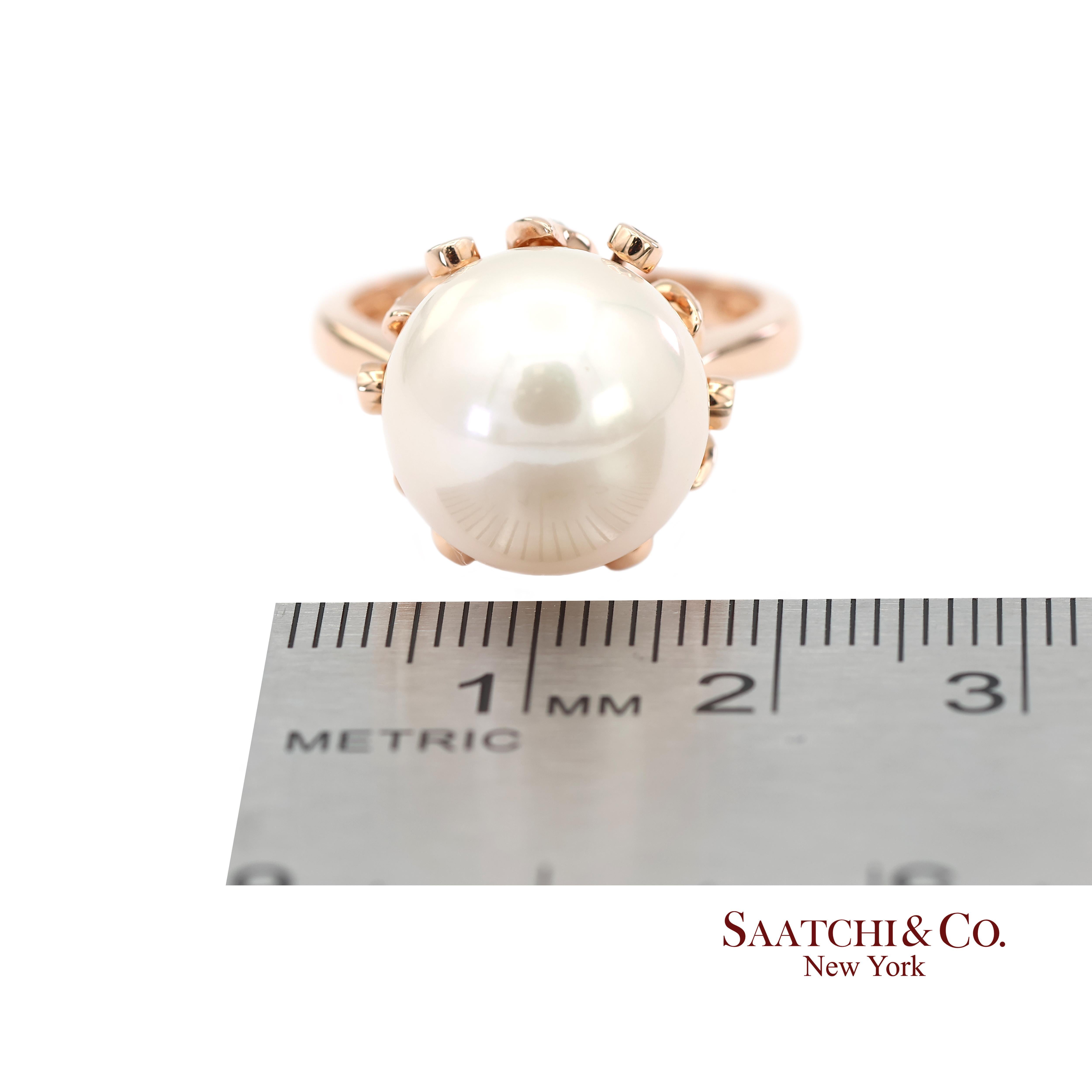 Anello in oro rosa 14K 585 con diamante naturale Brilliante e perle bianche in vendita 2