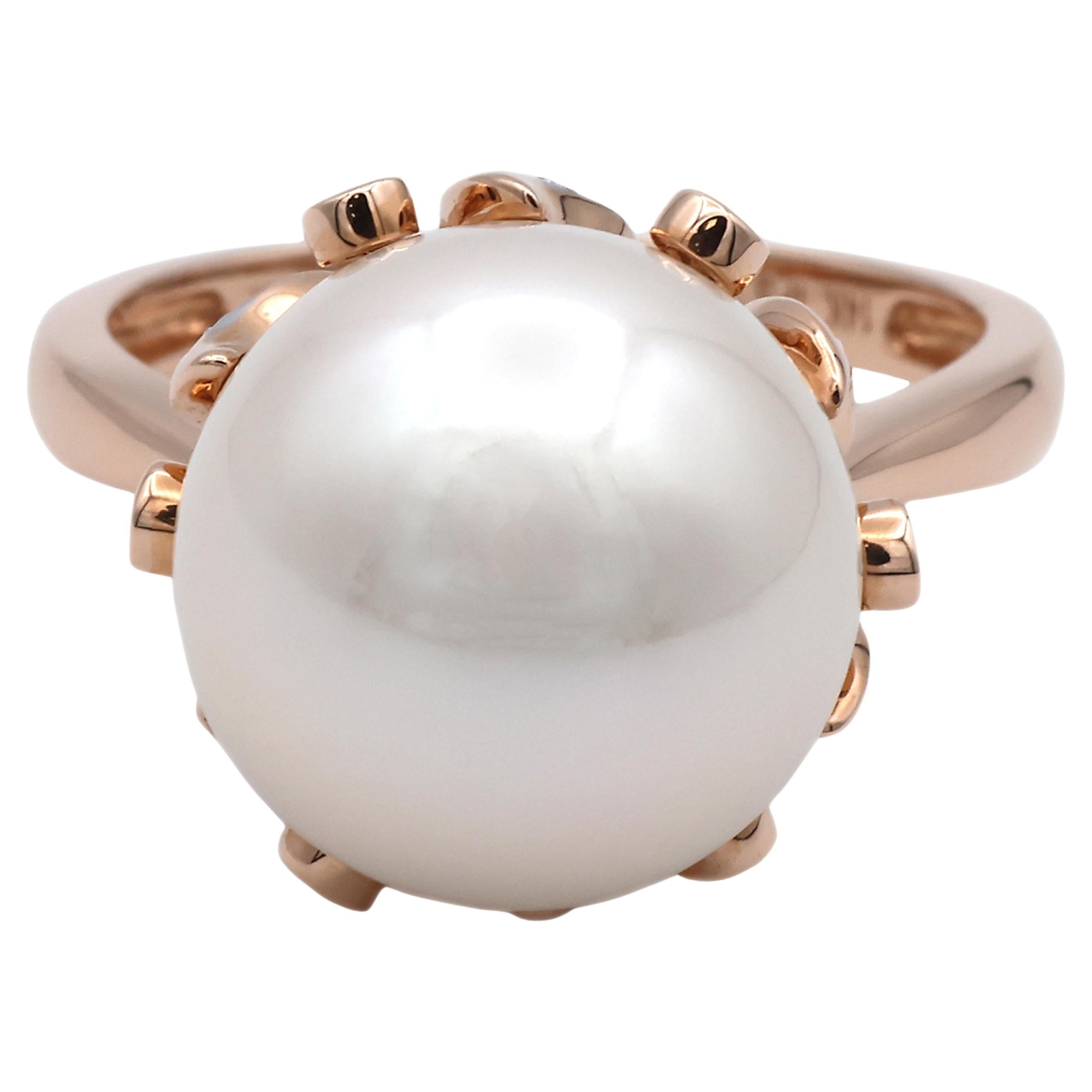 14K 585 Rose Gold Ring mit natürlichem Brillanten und weißer Perle