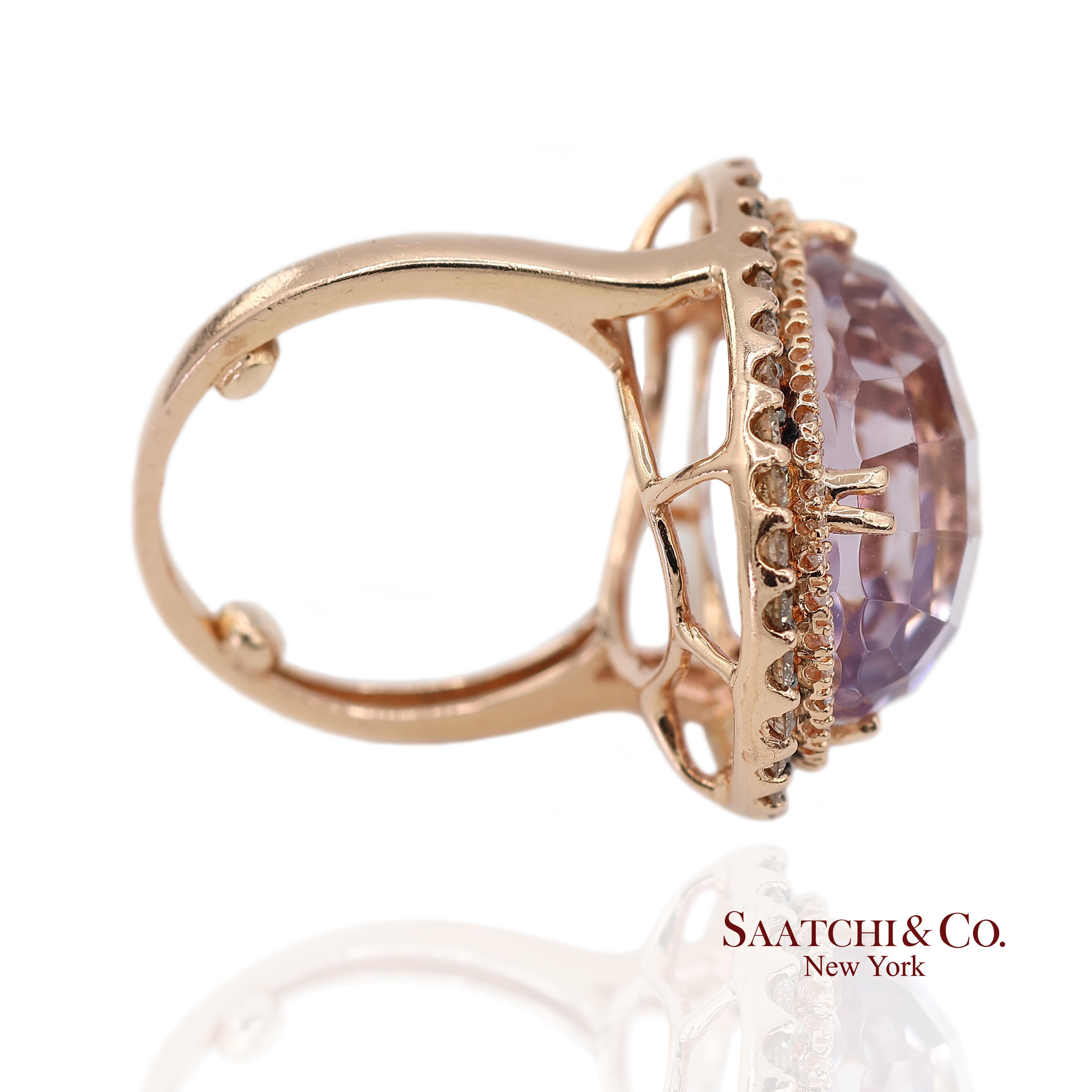 14K 585 Rose Gold Natürlicher Diamant und Amethyst Ring im Angebot 4