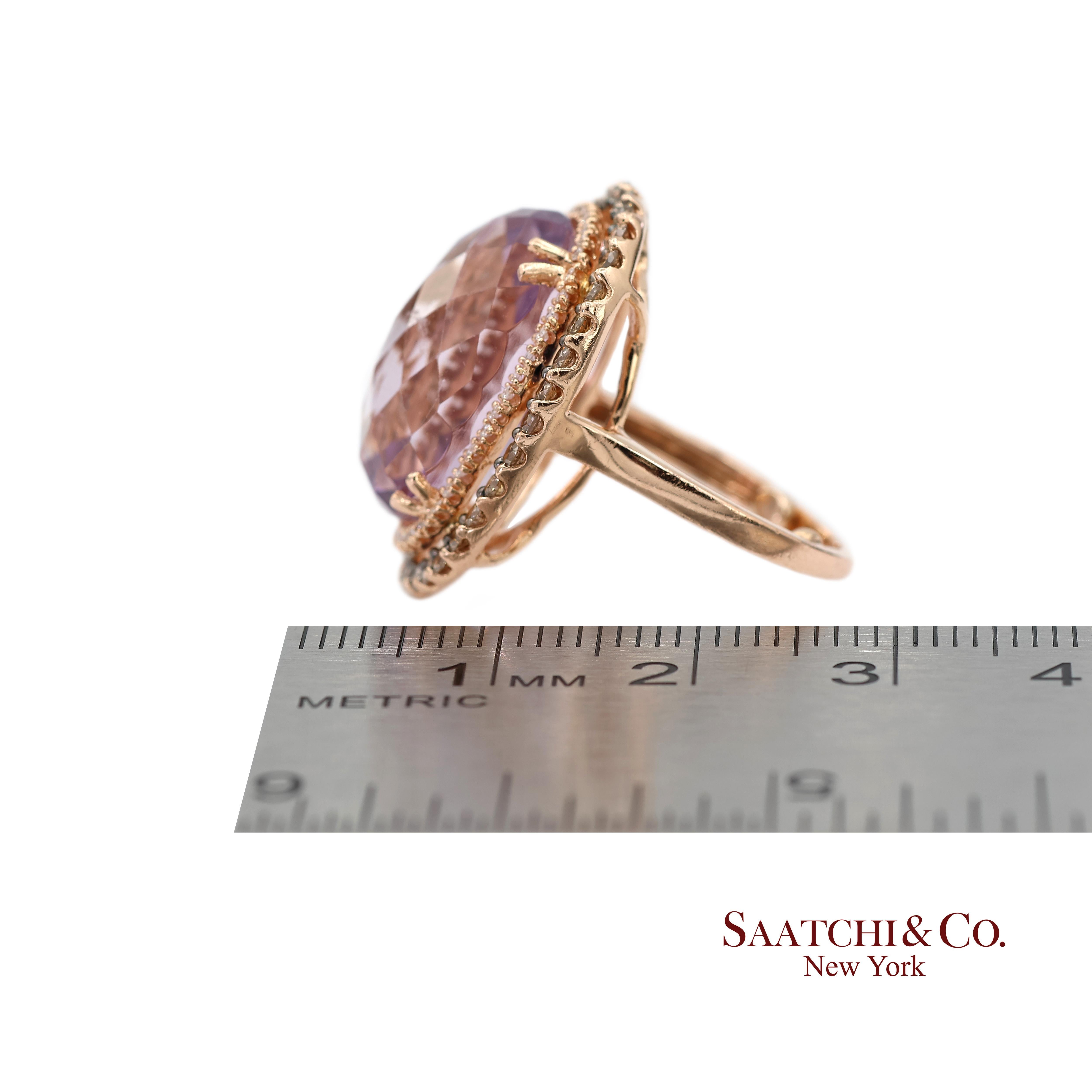 14K 585 Rose Gold Natürlicher Diamant und Amethyst Ring im Angebot 6