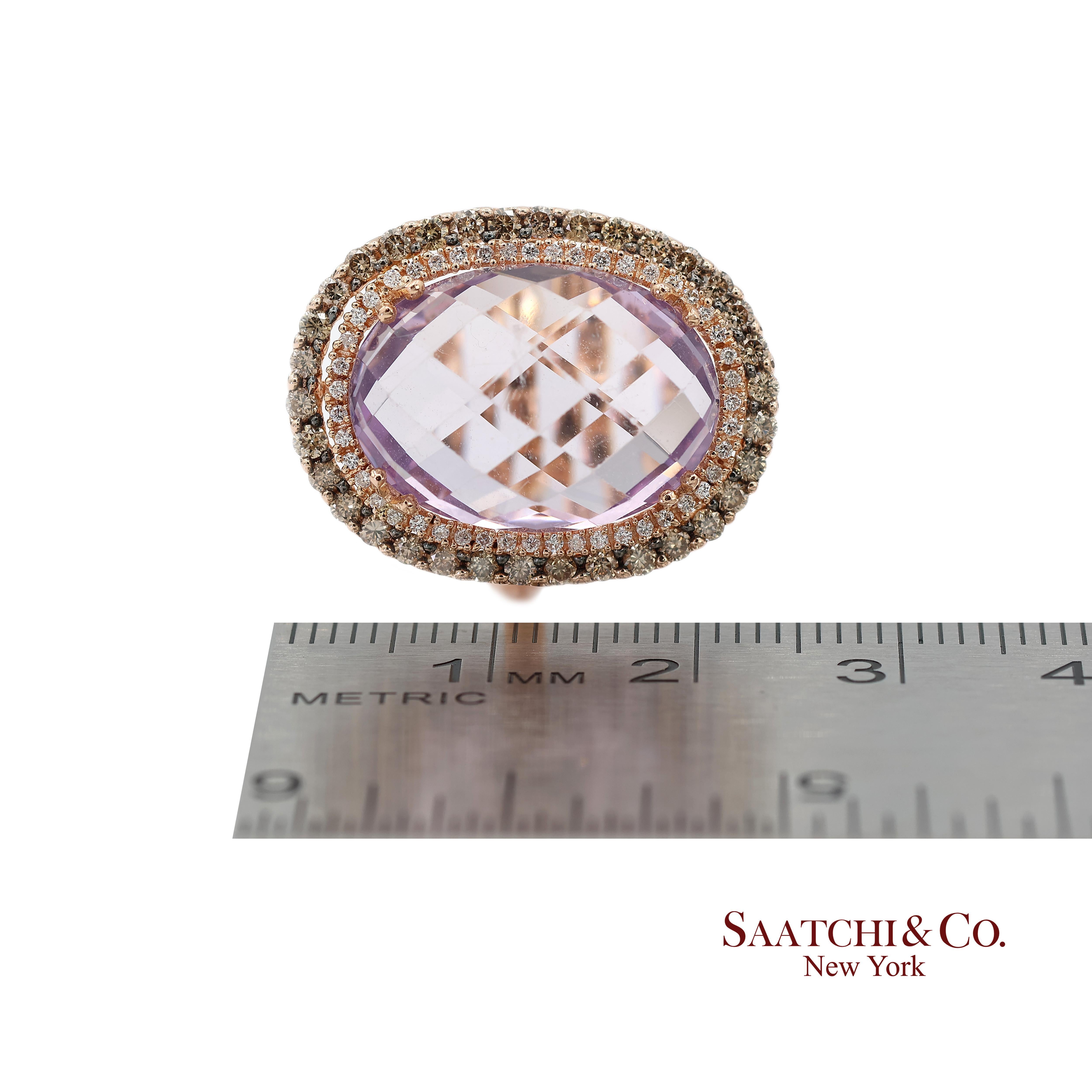 14K 585 Rose Gold Natürlicher Diamant und Amethyst Ring im Angebot 7