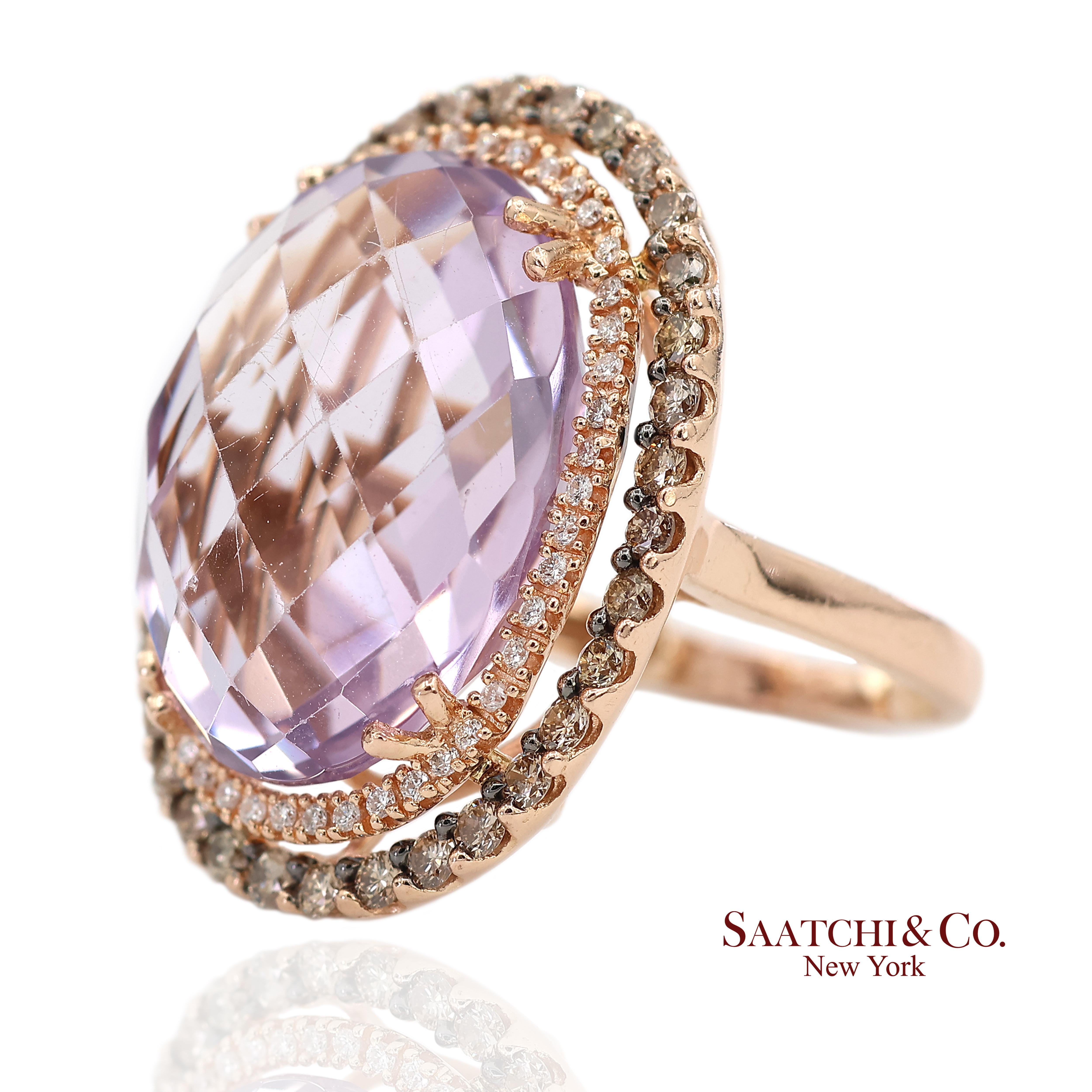 14K 585 Rose Gold Natürlicher Diamant und Amethyst Ring (Zeitgenössisch) im Angebot