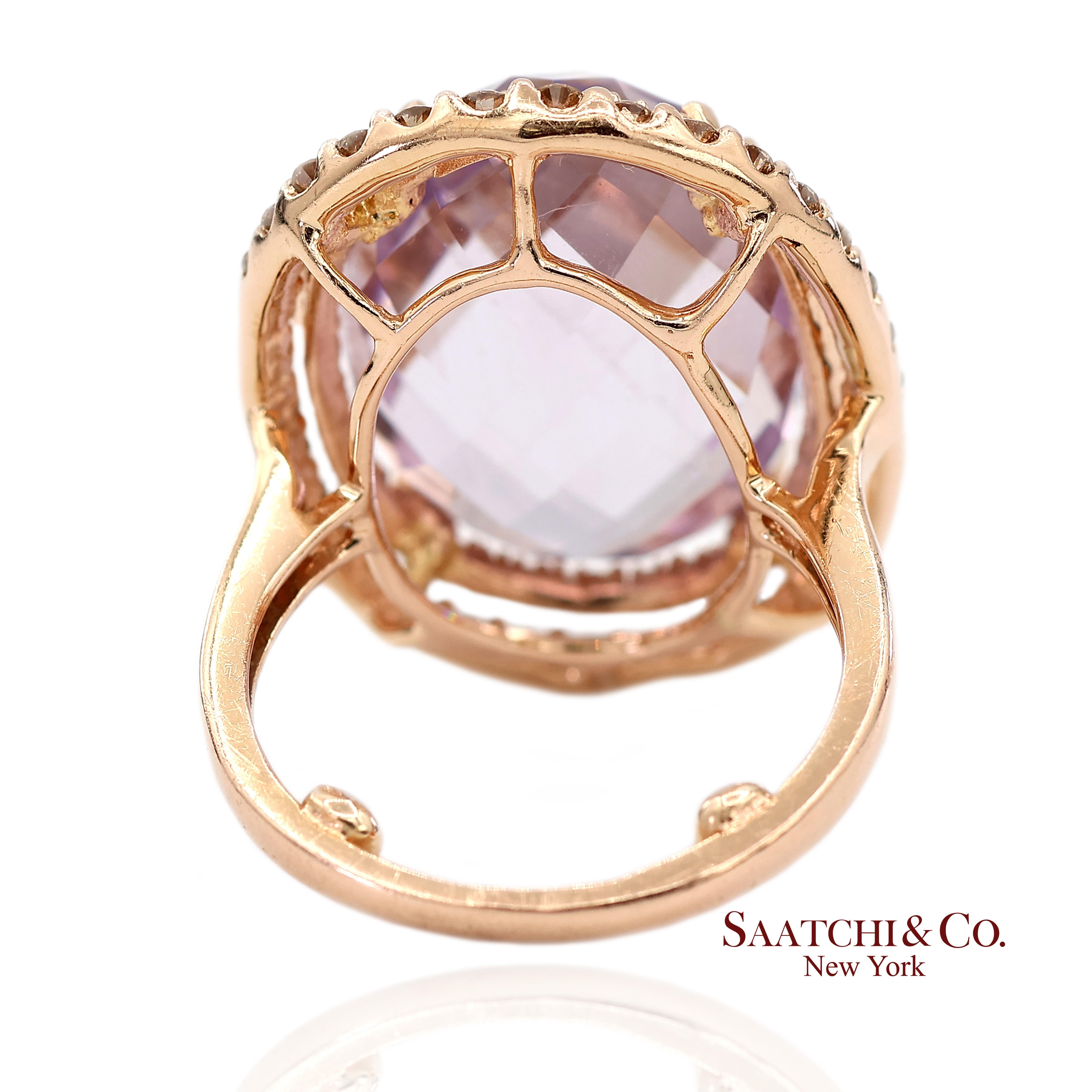 14K 585 Rose Gold Natürlicher Diamant und Amethyst Ring im Zustand „Hervorragend“ im Angebot in New York, NY