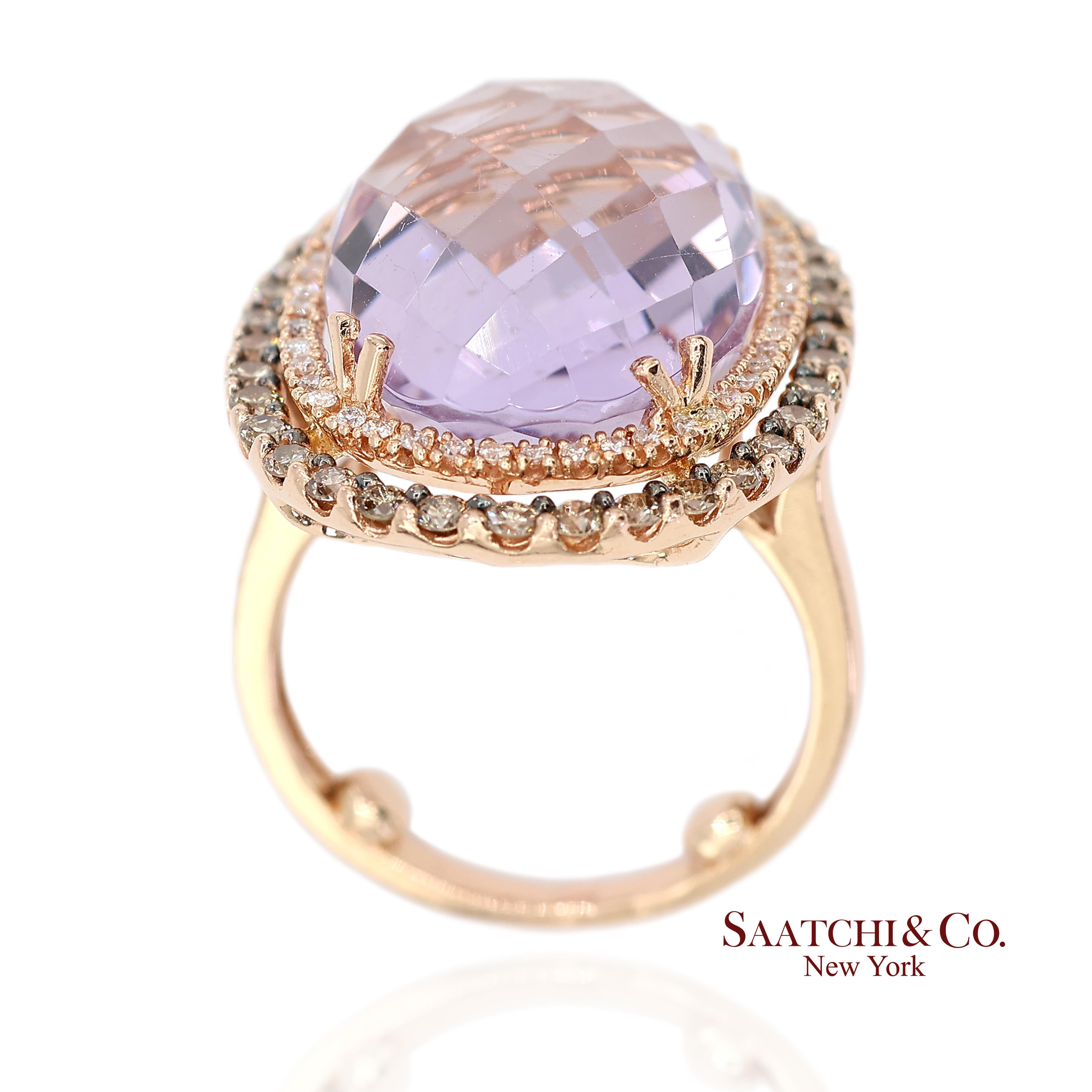 14K 585 Rose Gold Natürlicher Diamant und Amethyst Ring im Angebot 1