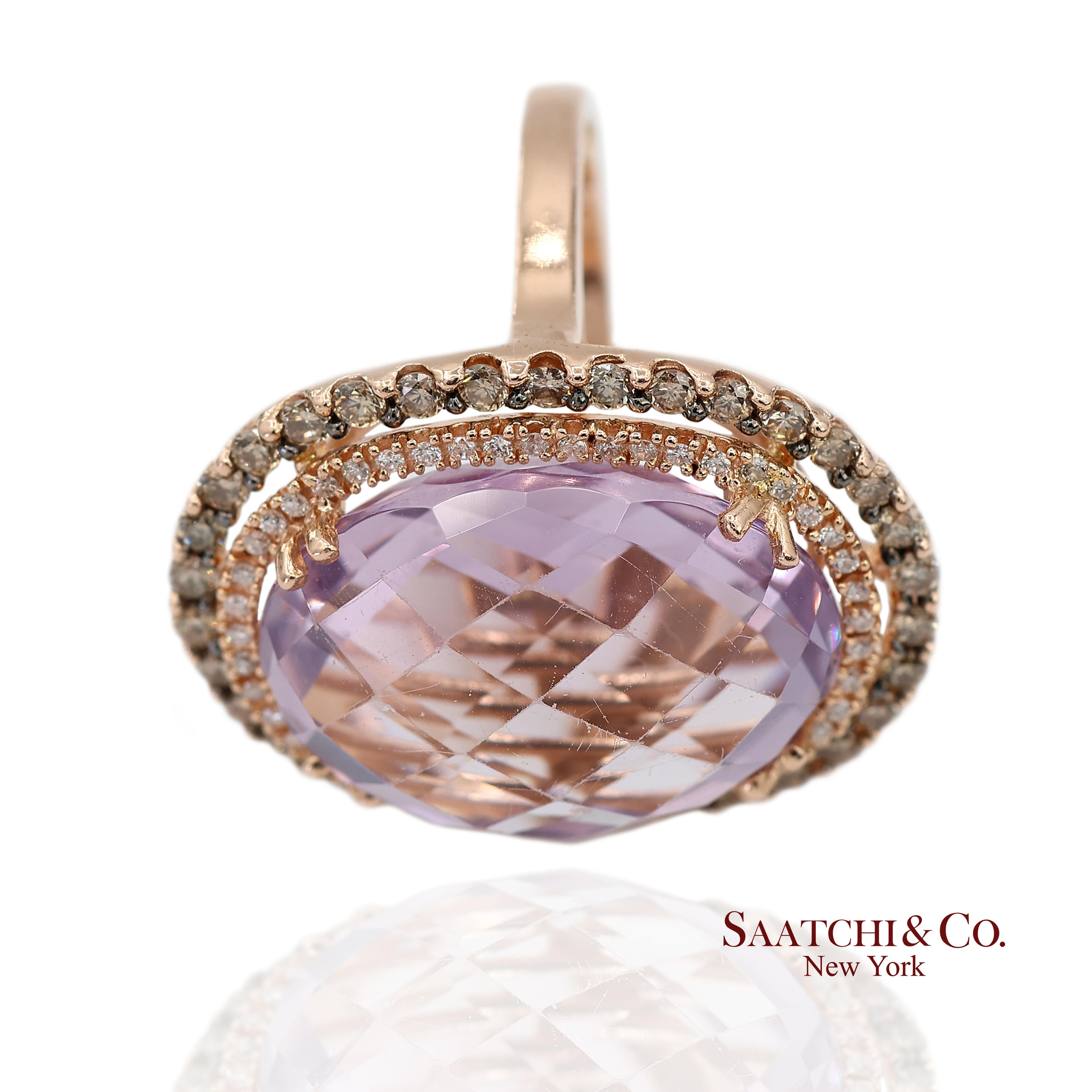 14K 585 Rose Gold Natürlicher Diamant und Amethyst Ring im Angebot 2
