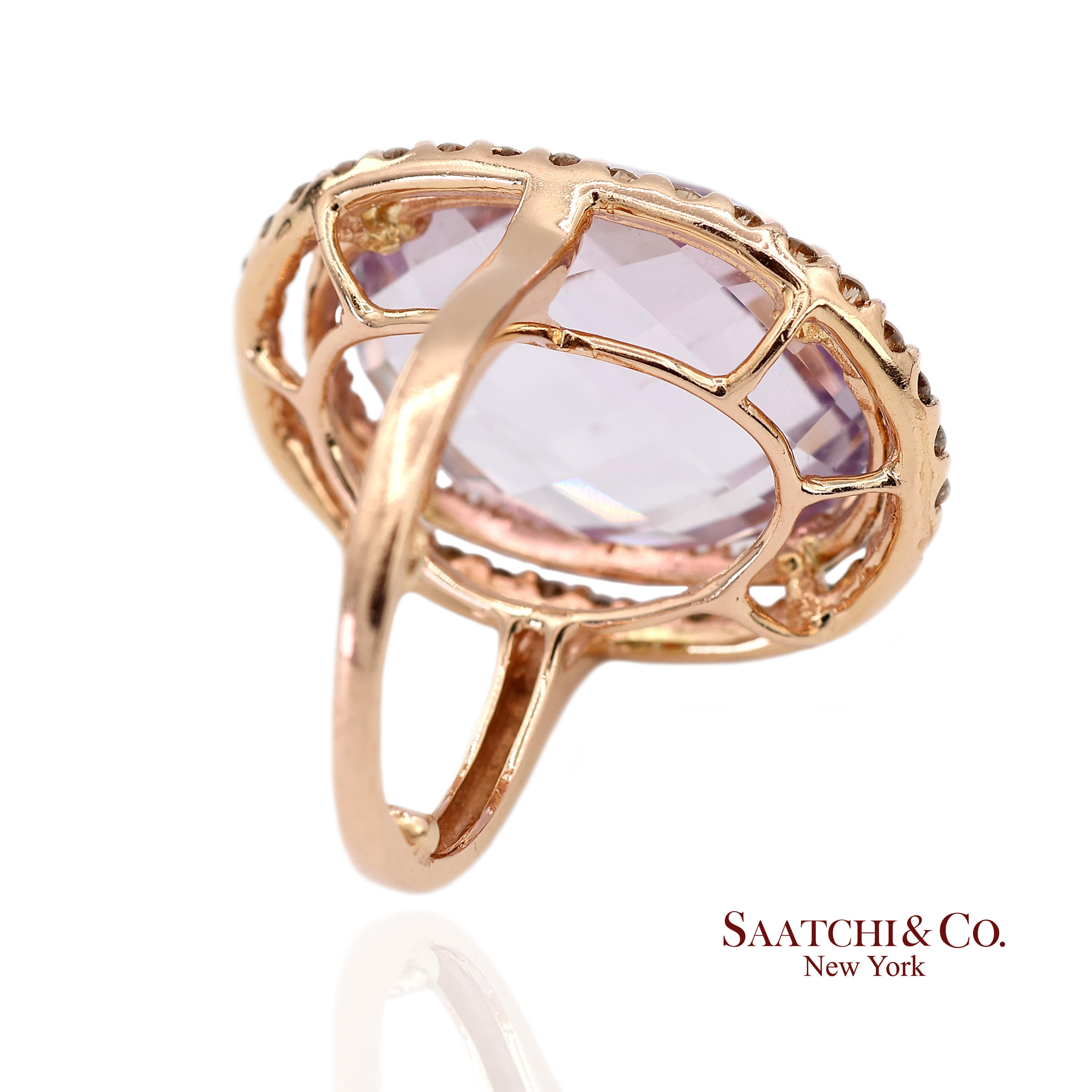 14K 585 Rose Gold Natürlicher Diamant und Amethyst Ring im Angebot 3