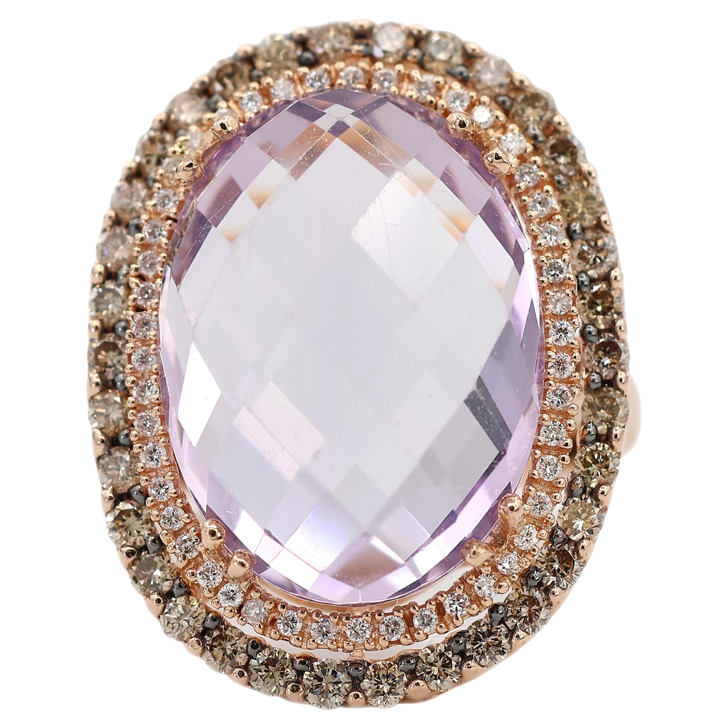 14K 585 Rose Gold Natürlicher Diamant und Amethyst Ring