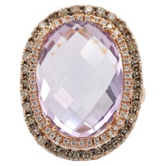 14K 585 Rose Gold Natürlicher Diamant und Amethyst Ring