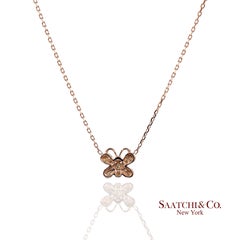 14K 585 Rose Gold Natural Diamond Butterfly Pendant Necklace with Chain