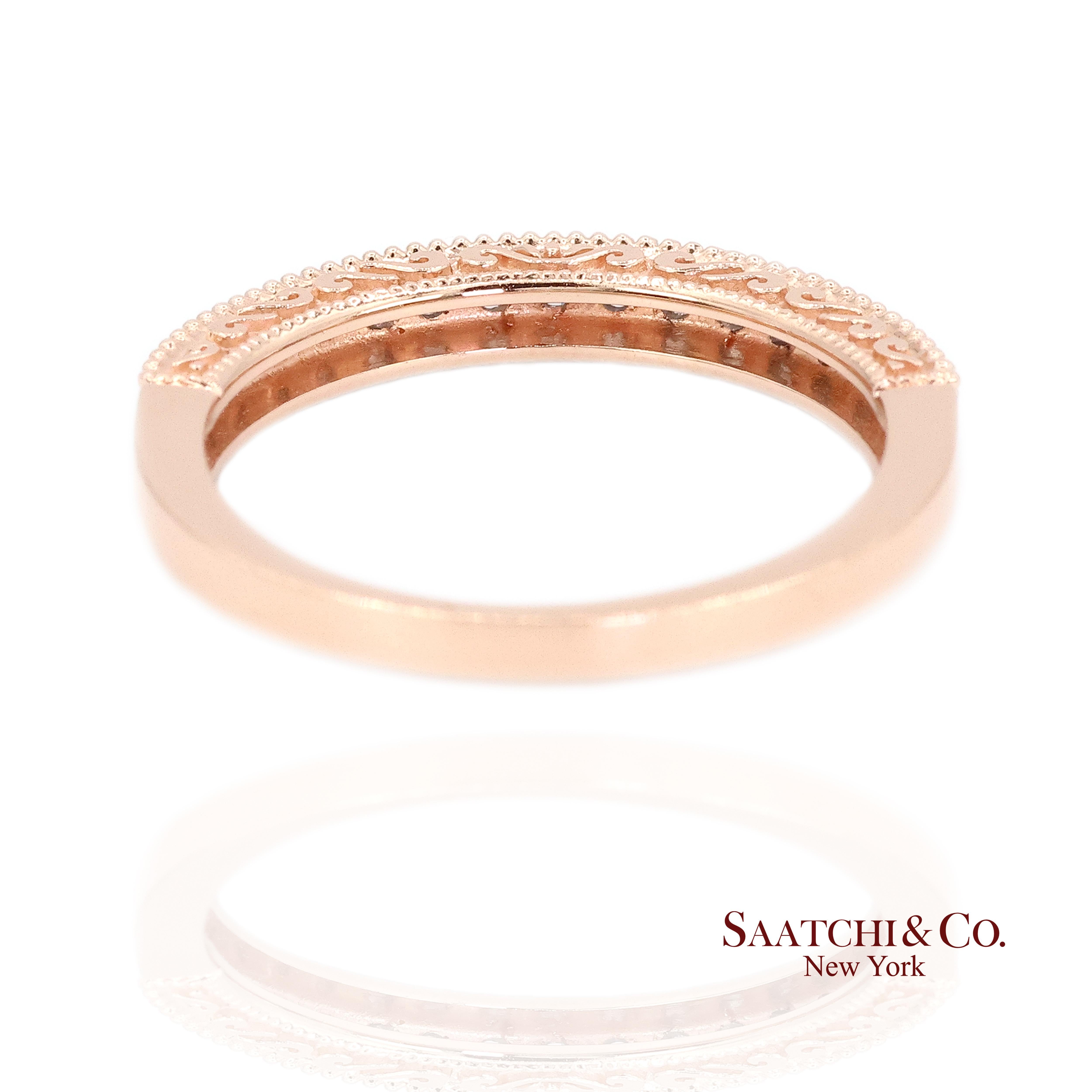 14K 585 Rose Gold Natürlicher Diamant Gravierter Bandring im Angebot 4
