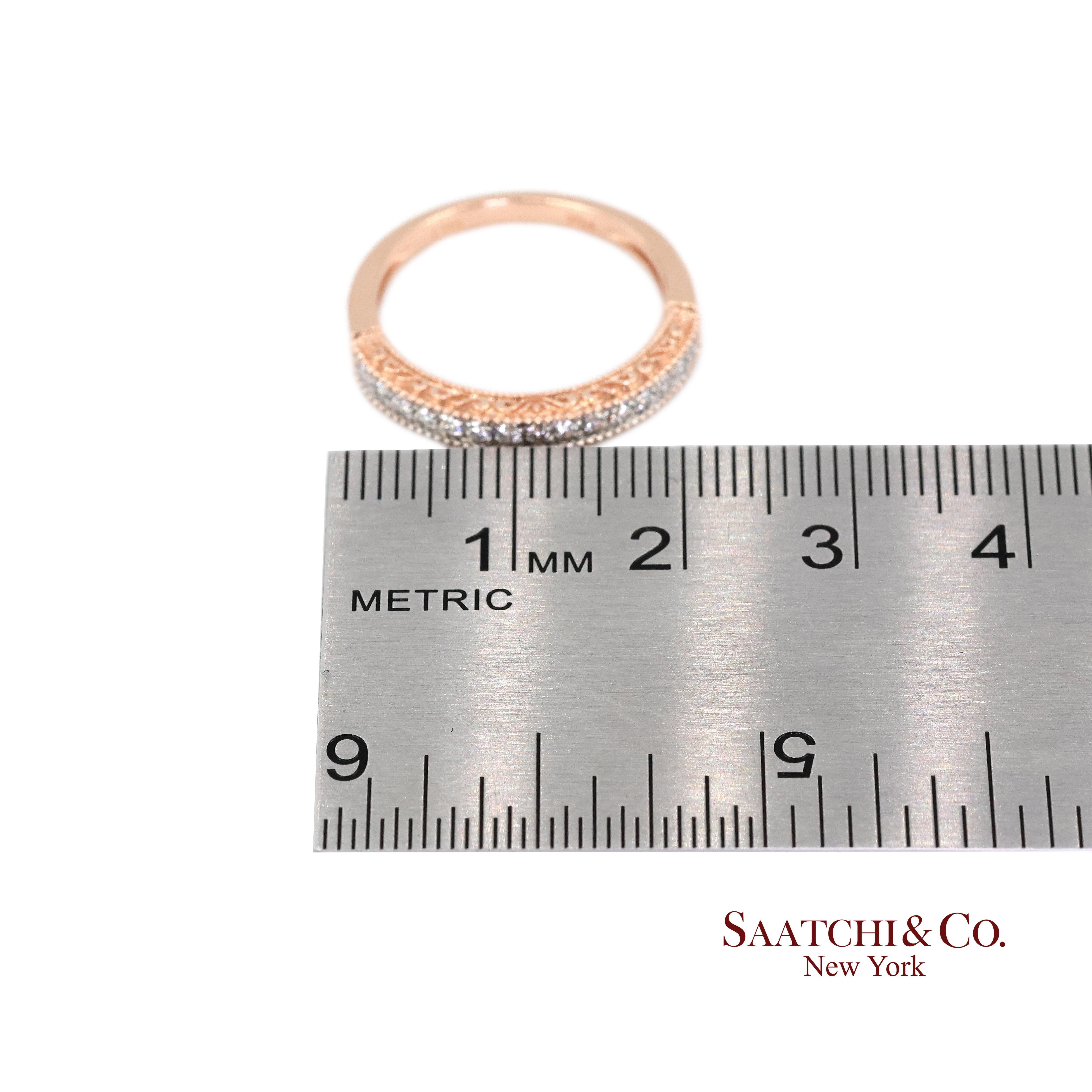 14K 585 Rose Gold Natürlicher Diamant Gravierter Bandring im Angebot 5