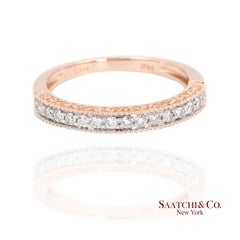 14K 585 Rose Gold Natural Diamond Engraved Band Ring