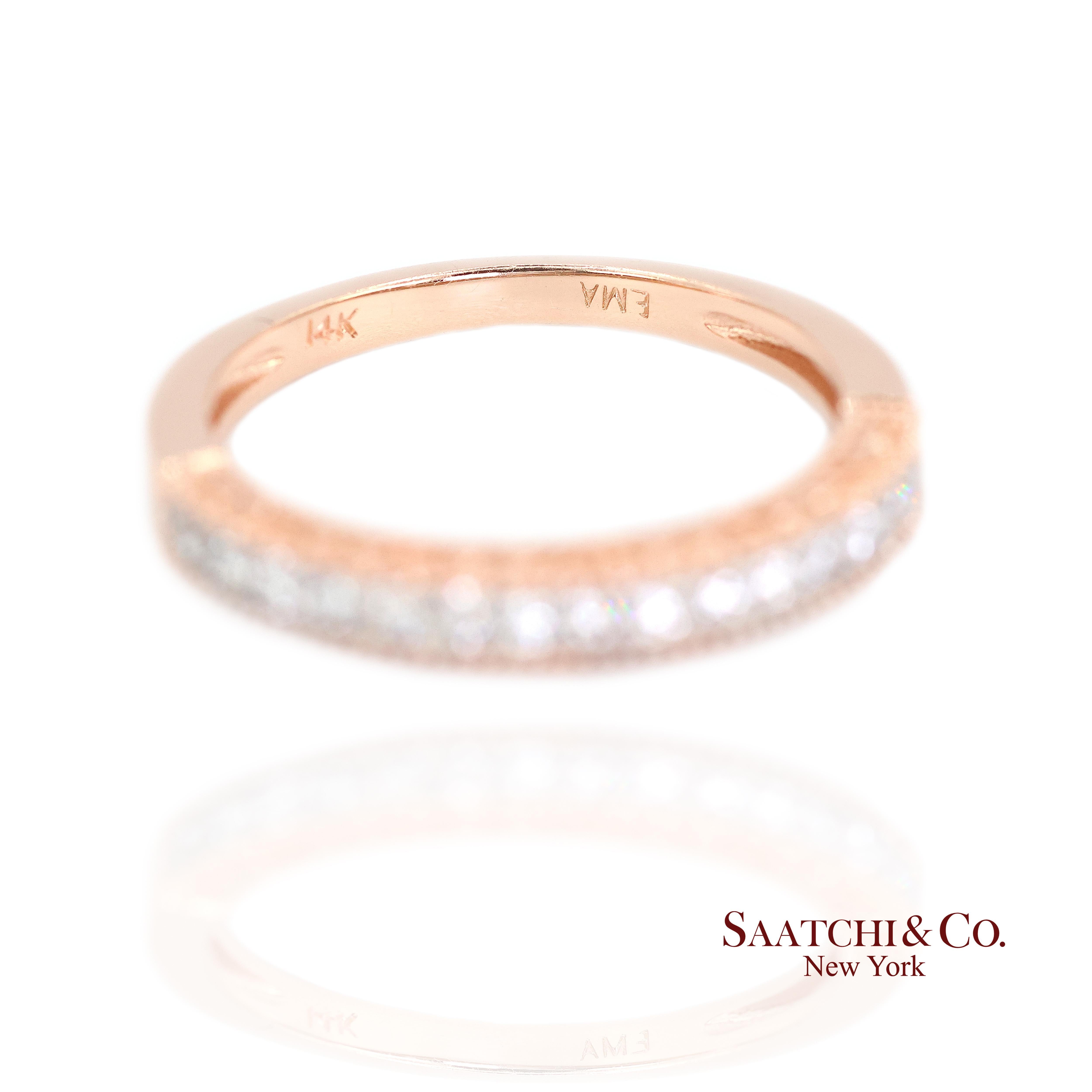14K 585 Rose Gold Natürlicher Diamant Gravierter Bandring im Angebot 1