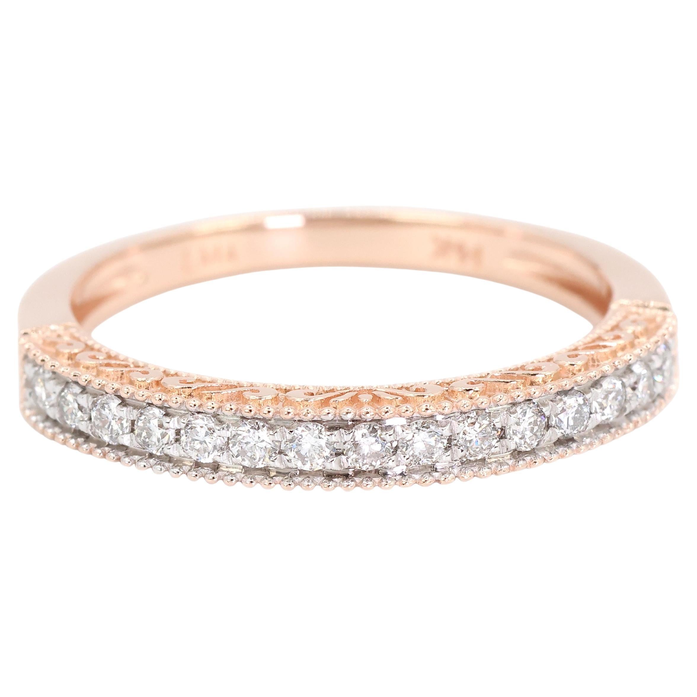 Anello a fascia con diamante naturale inciso in oro rosa 14K 585