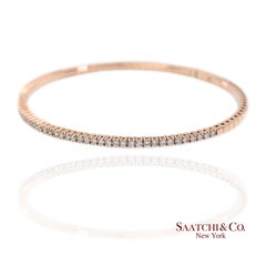 14K 585 Solid Rose Gold Flexible Natural Diamond Bangle Tennis Bracelet