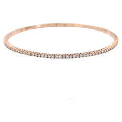 14K 585 Solid Rose Gold Flexible Natural Diamond Bangle Tennis Bracelet