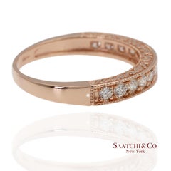 14K 585 Solid Rose Gold Side Engraving Natural Diamond Band Ring