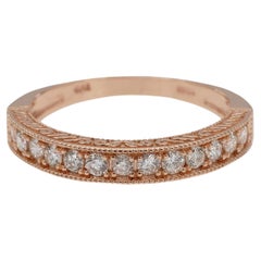 14K 585 Solid Rose Gold Side Engraving Natural Diamond Band Ring
