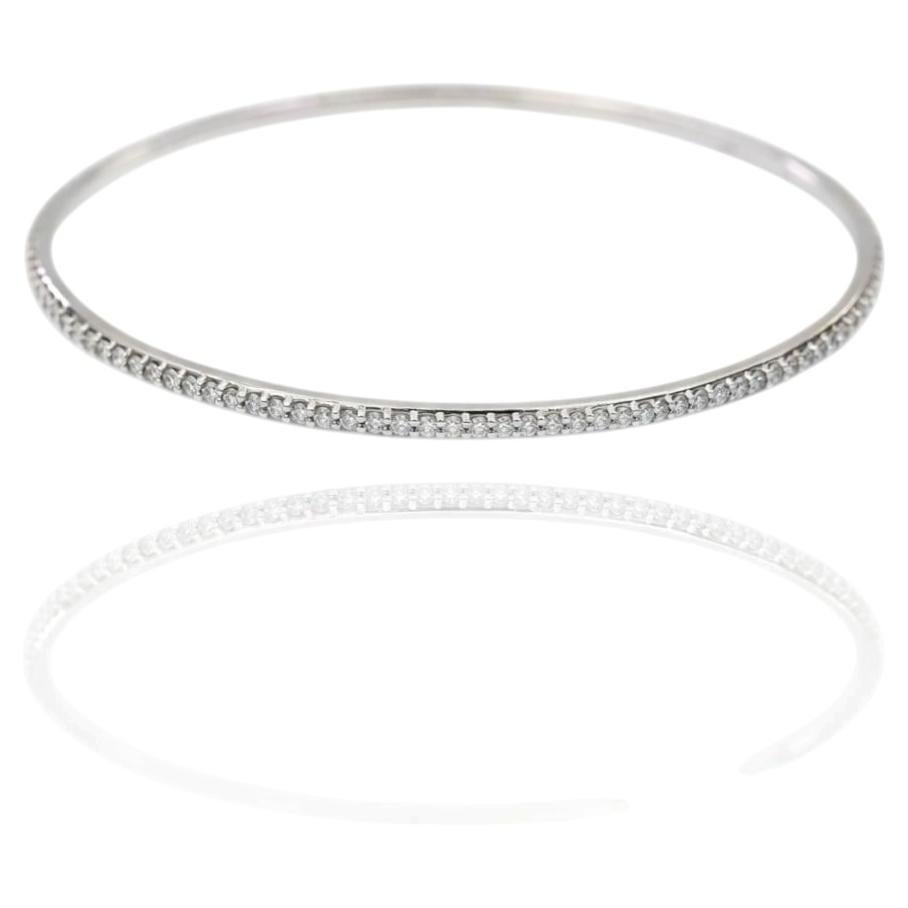 14K 585 Solid White Gold All Around Natural Diamond Bangle Bracelet