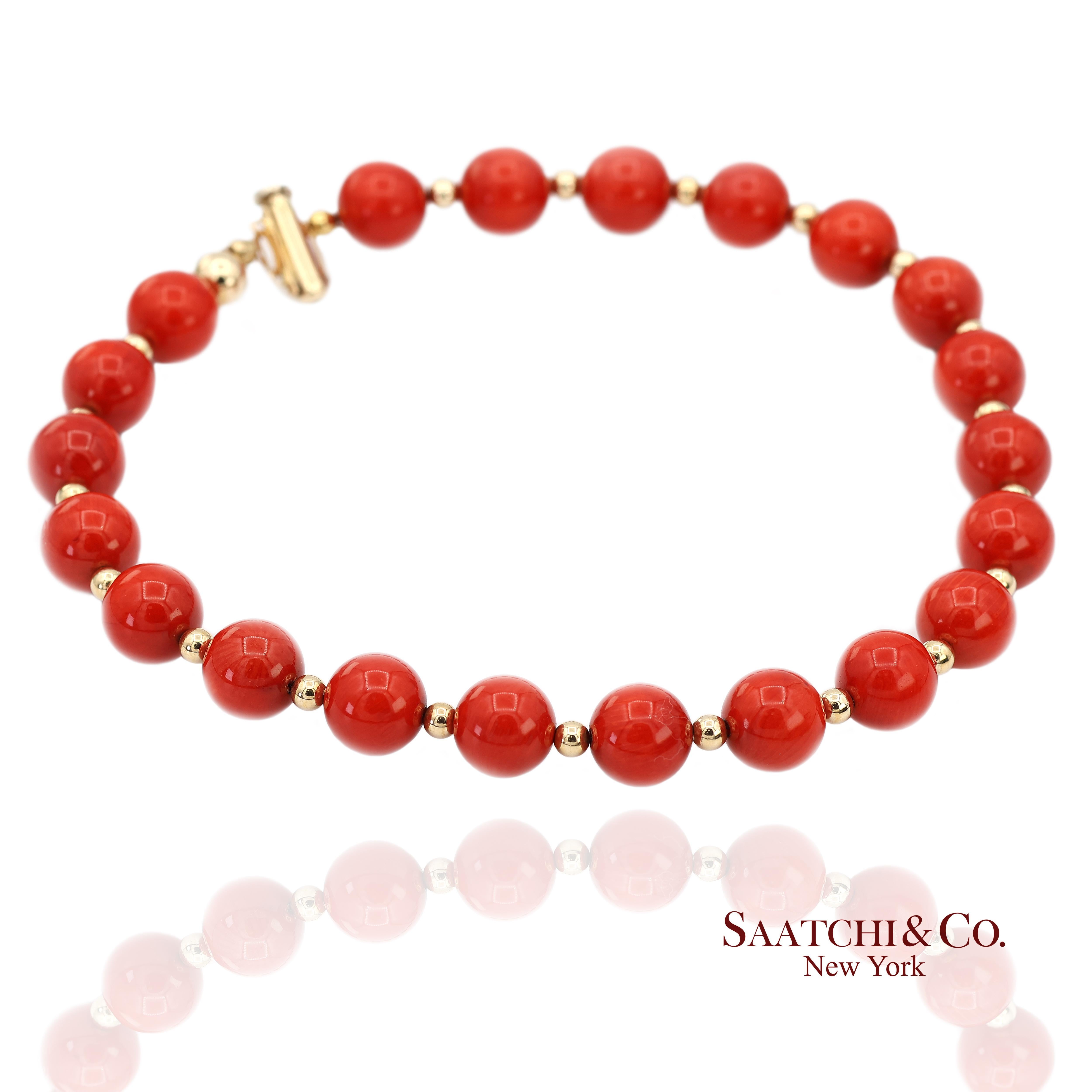 Bracelet en or jaune massif 14K 585 Corail en vente 5
