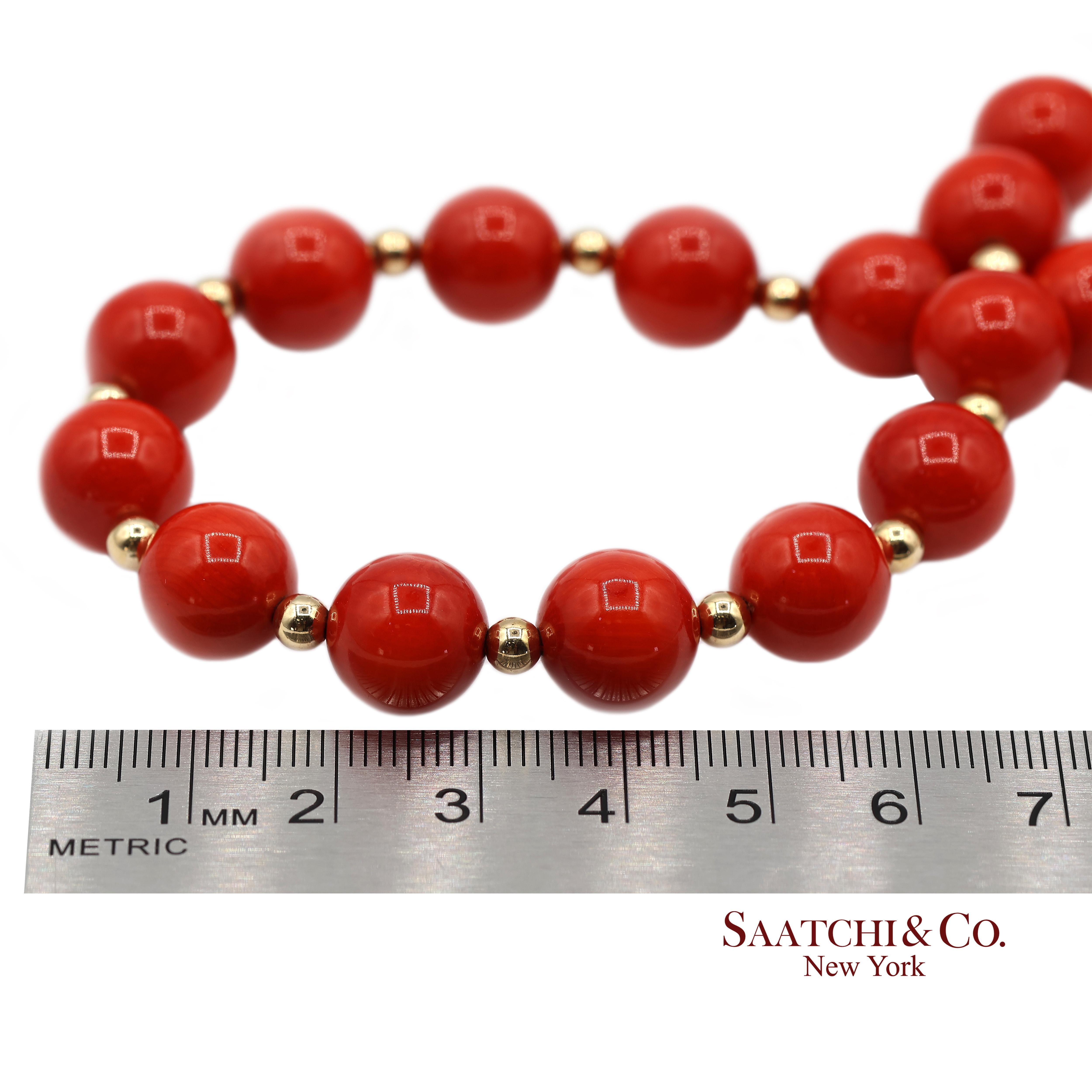 Bracelet en or jaune massif 14K 585 Corail en vente 6