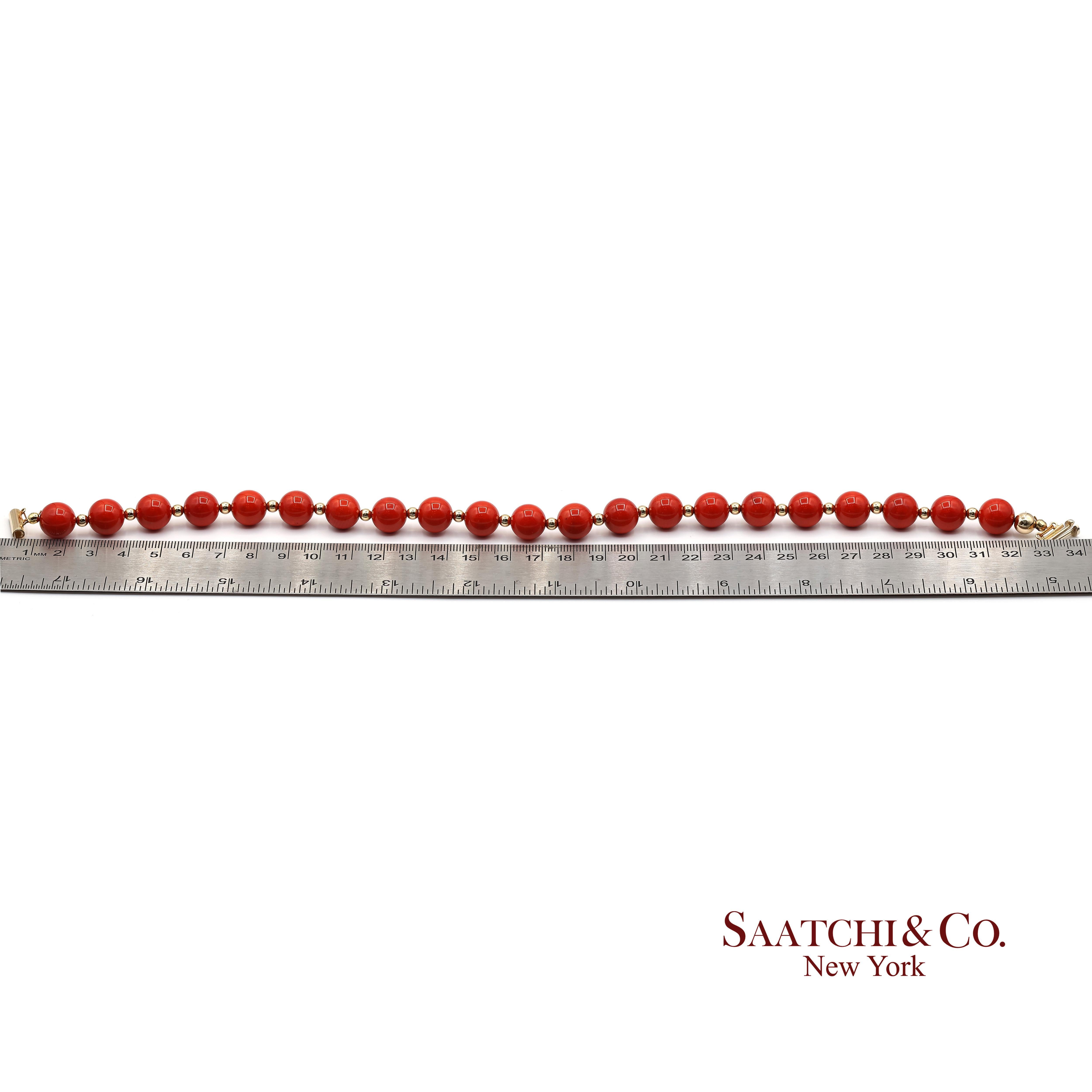 Bracelet en or jaune massif 14K 585 Corail en vente 7