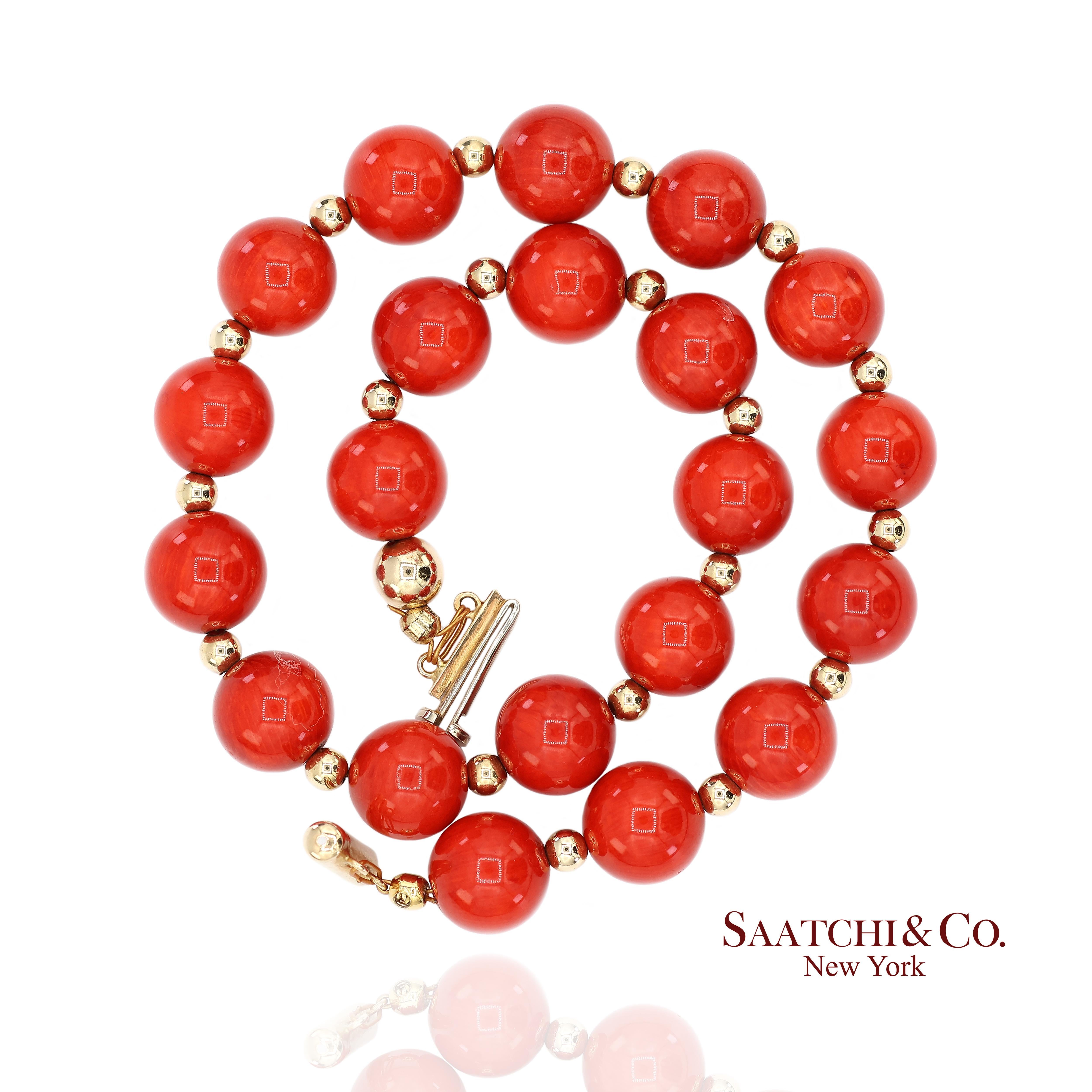 Contemporain Bracelet en or jaune massif 14K 585 Corail en vente