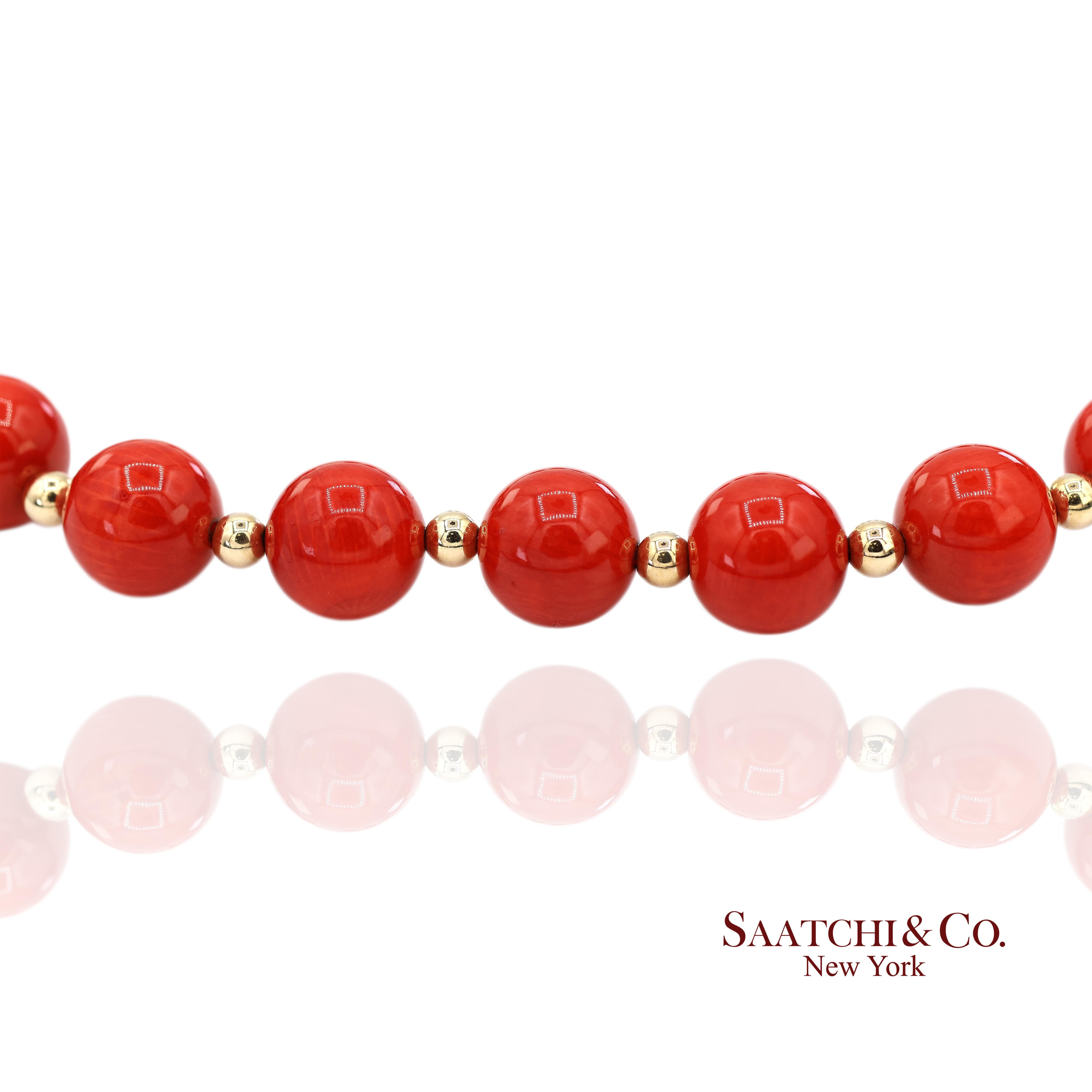 Bracelet en or jaune massif 14K 585 Corail Unisexe en vente