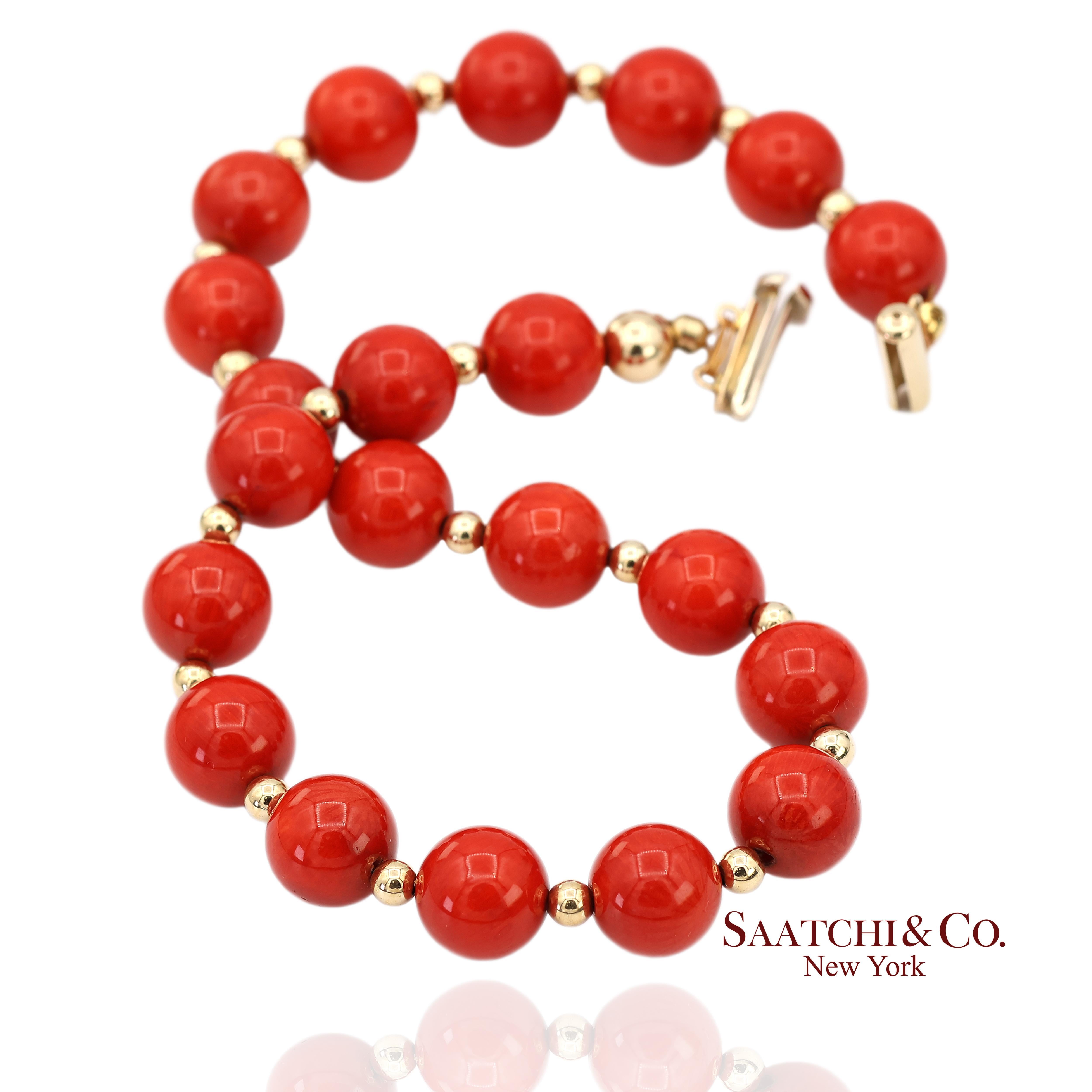 Bracelet en or jaune massif 14K 585 Corail en vente 3