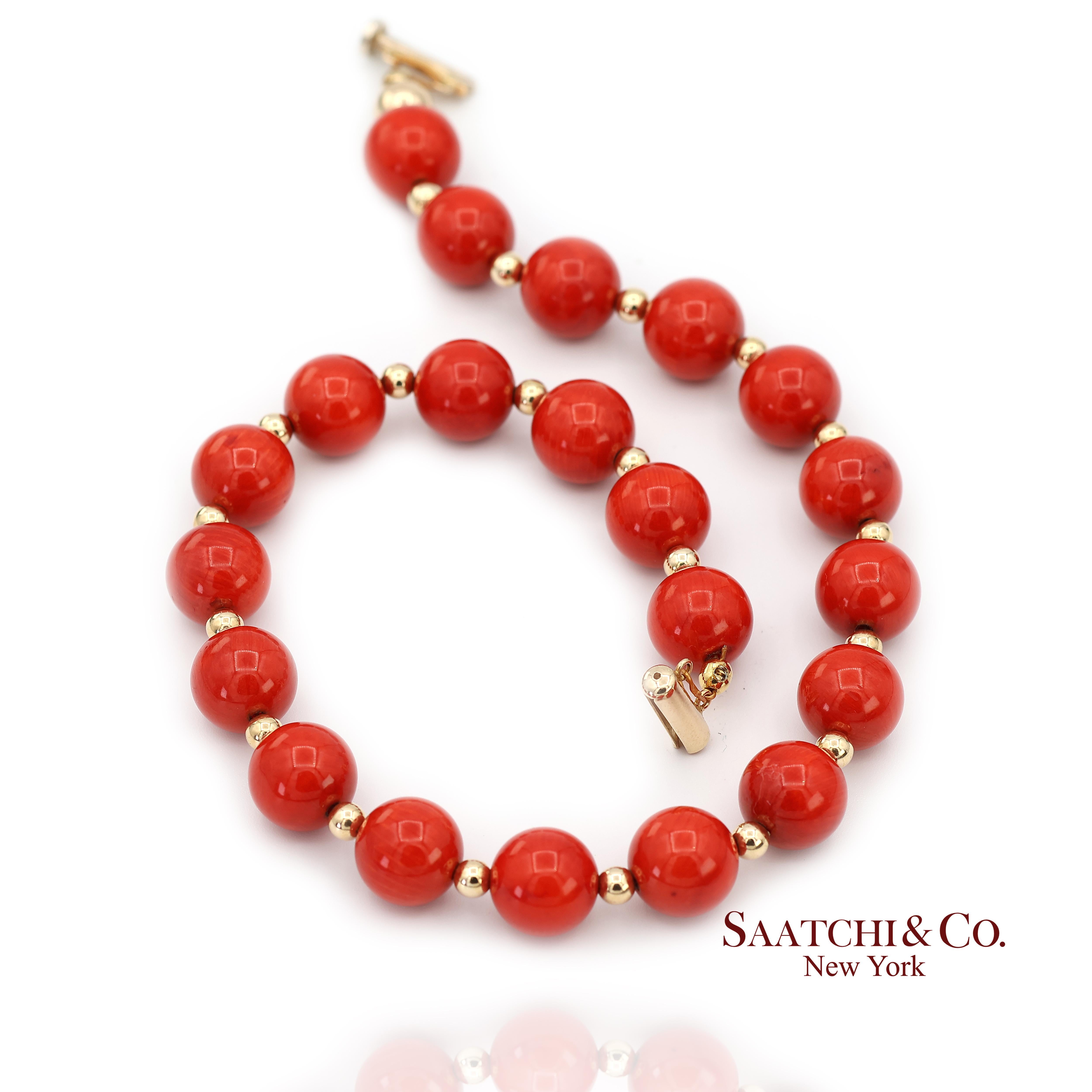 Bracelet en or jaune massif 14K 585 Corail en vente 4