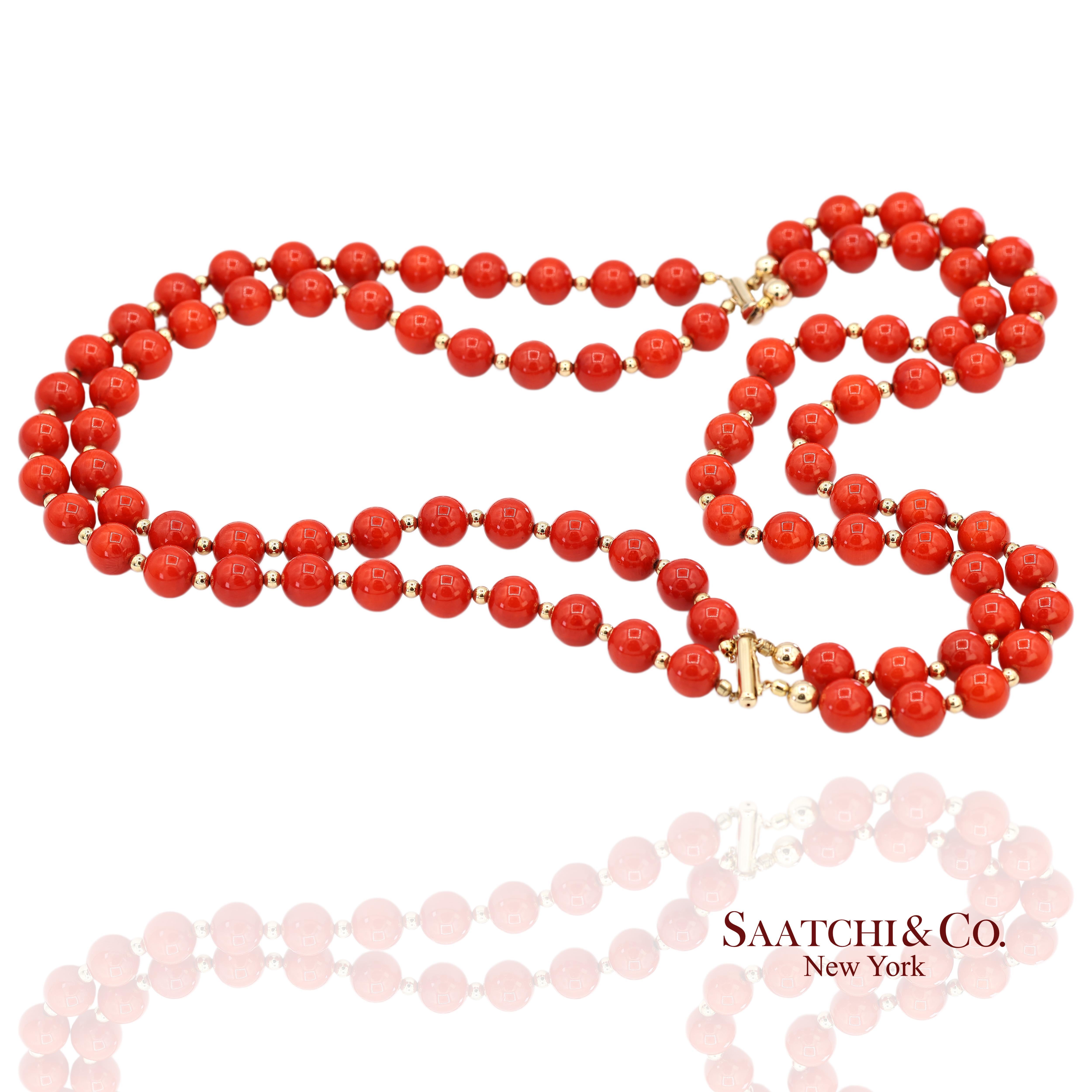 Collier de corail en or jaune massif 14K 585 Unisexe en vente