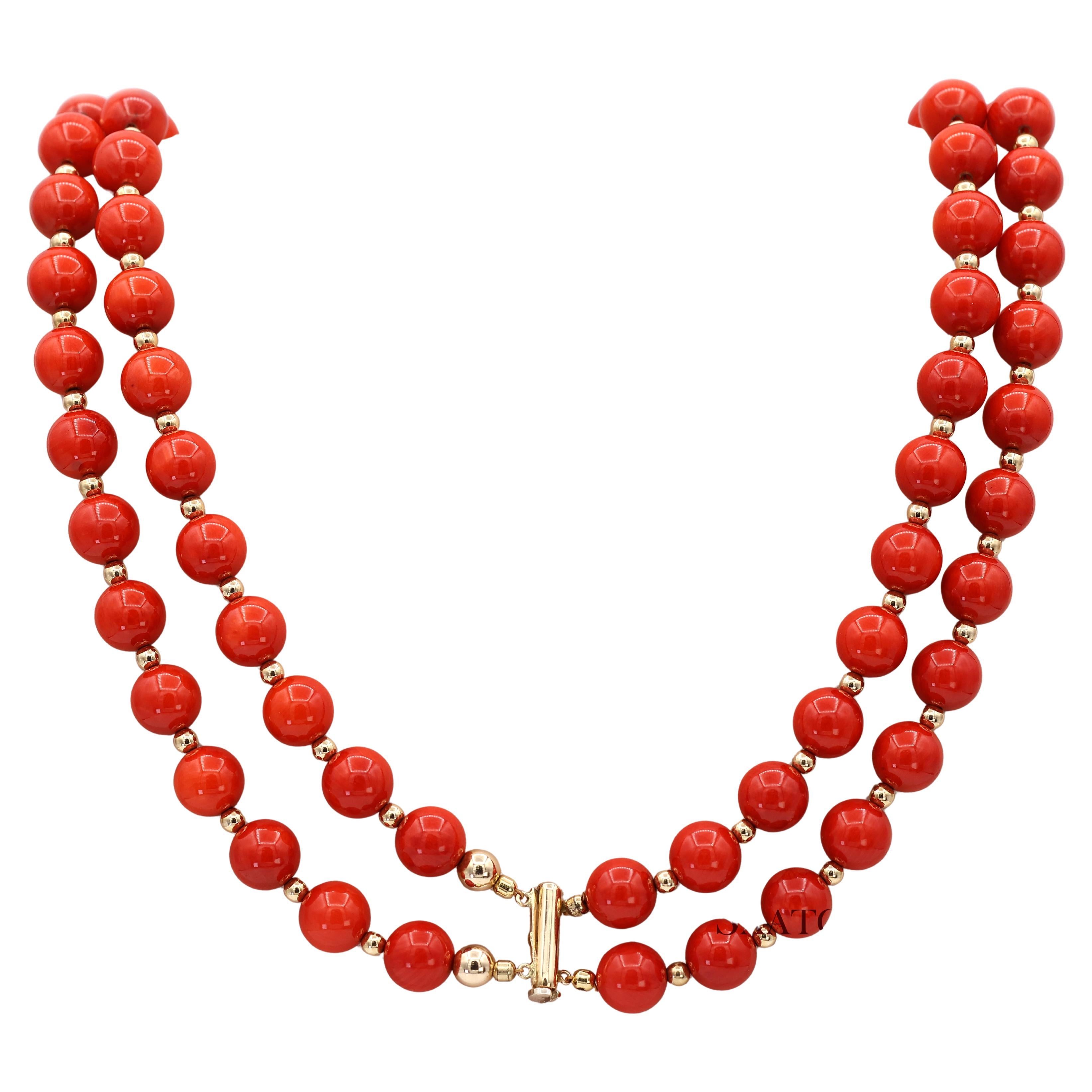 Collier de corail en or jaune massif 14K 585