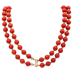 Collier de corail en or jaune massif 14K 585