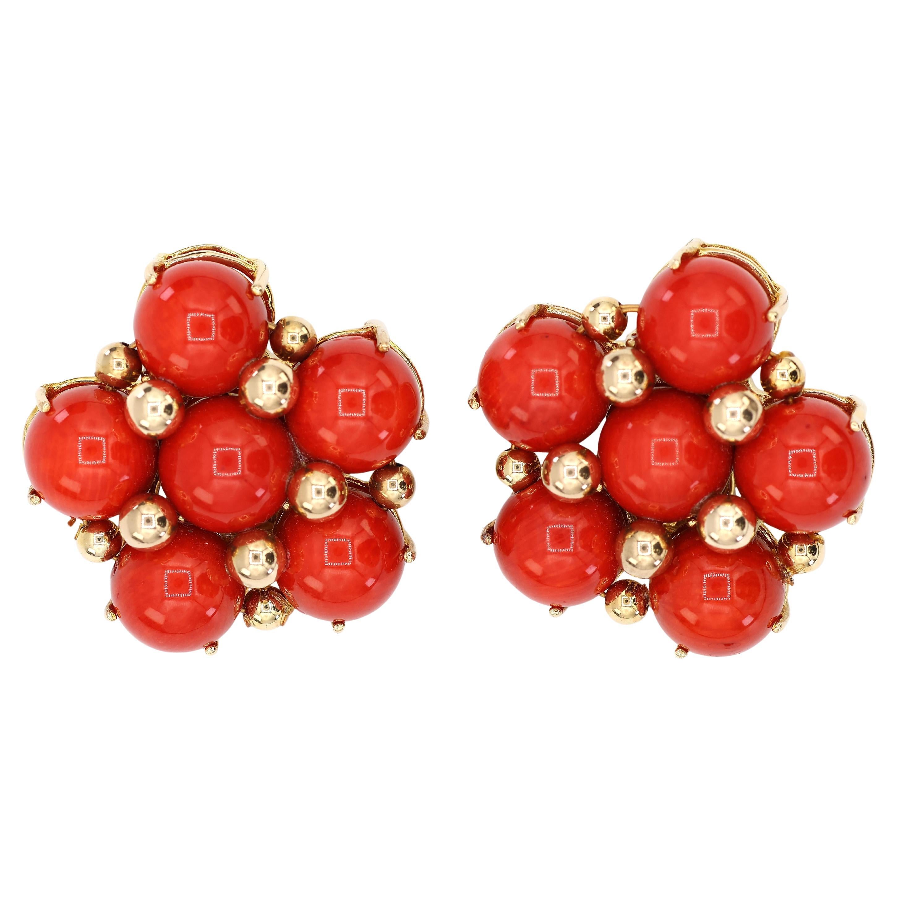Boucles d
oreilles corail oméga en or jaune massif 14K 585