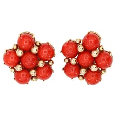 Boucles d'oreilles corail oméga en or jaune massif 14K 585
