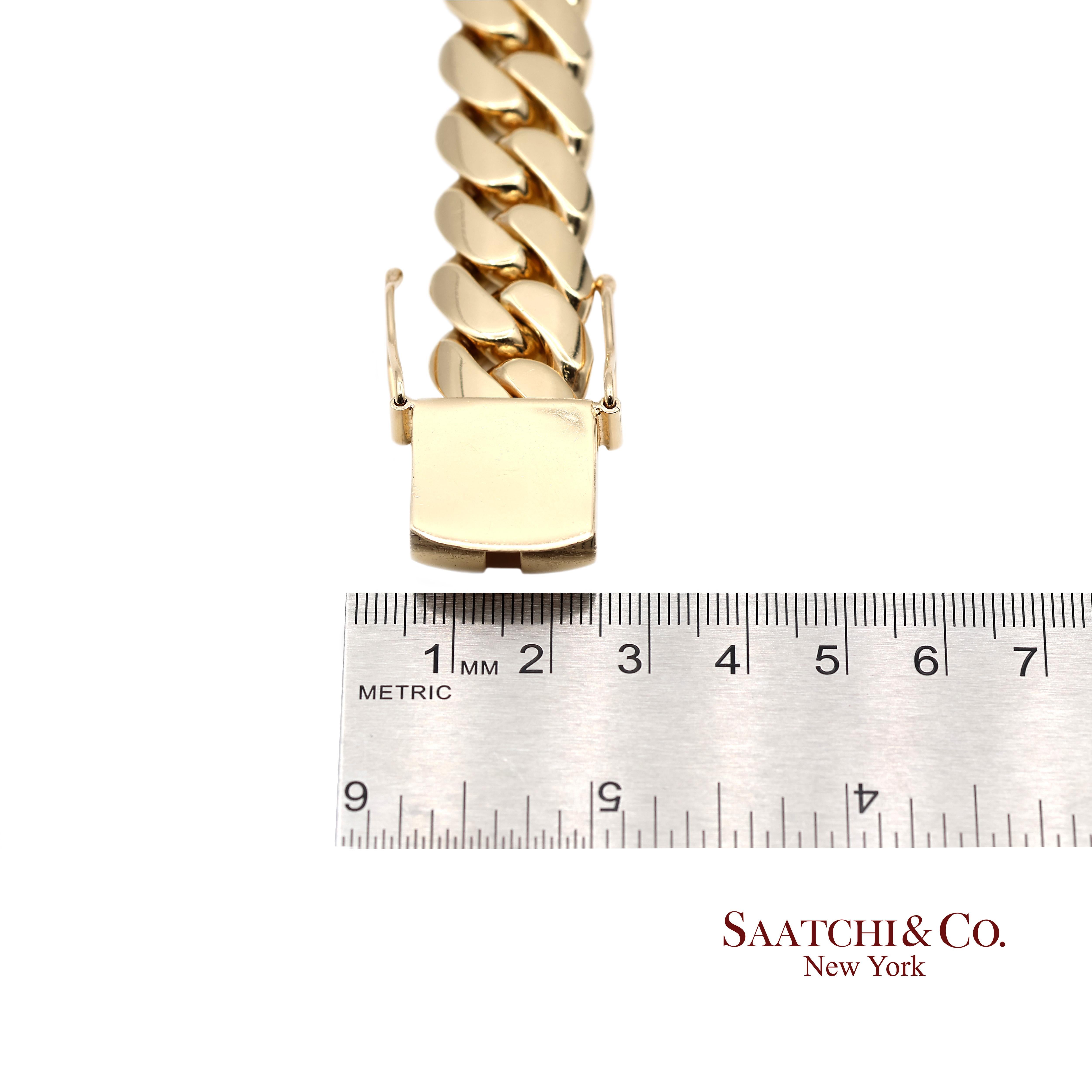 14K 585 Solid Yellow Gold Cuban Link Chain Necklace For Sale 5