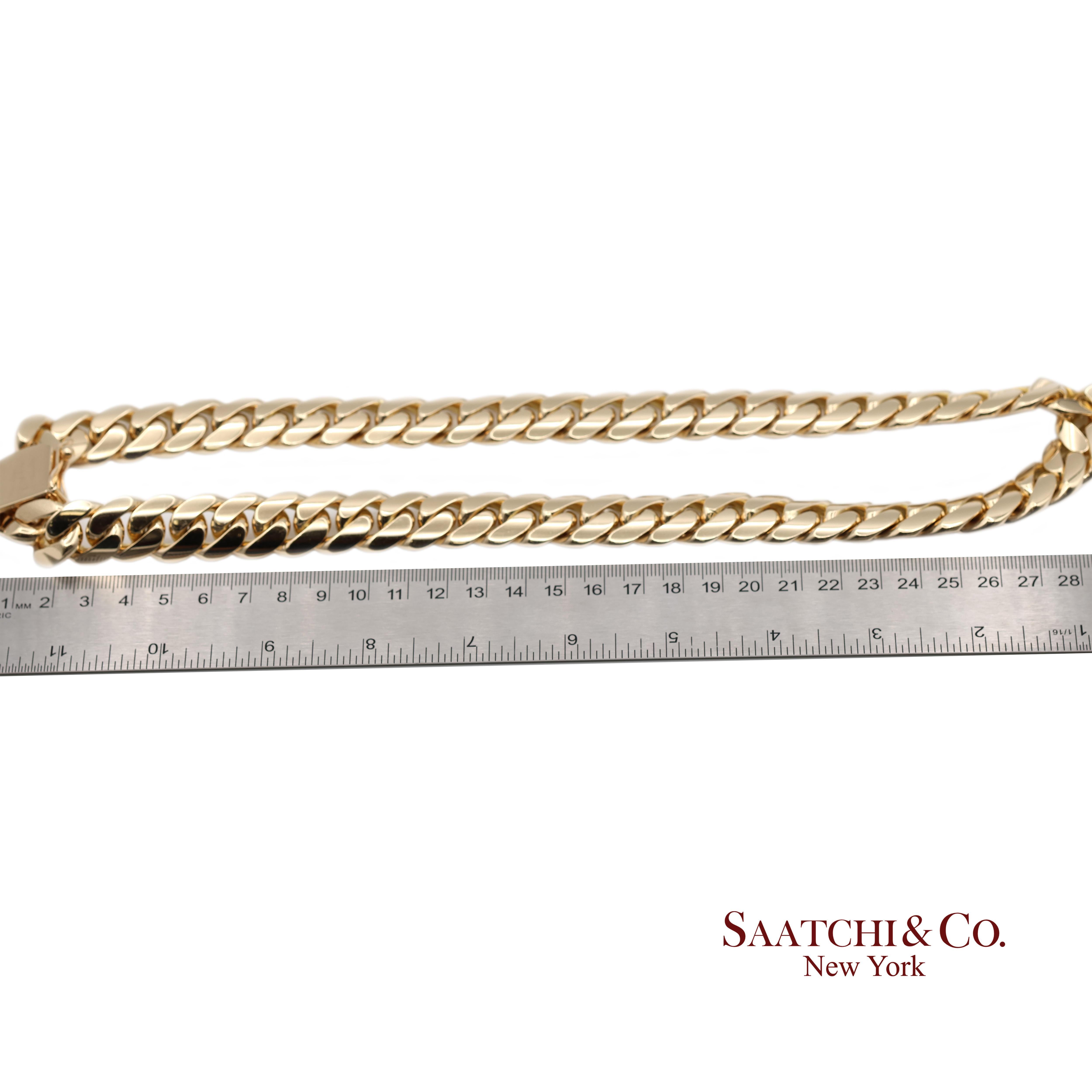 14K 585 Solid Yellow Gold Cuban Link Chain Necklace For Sale 6