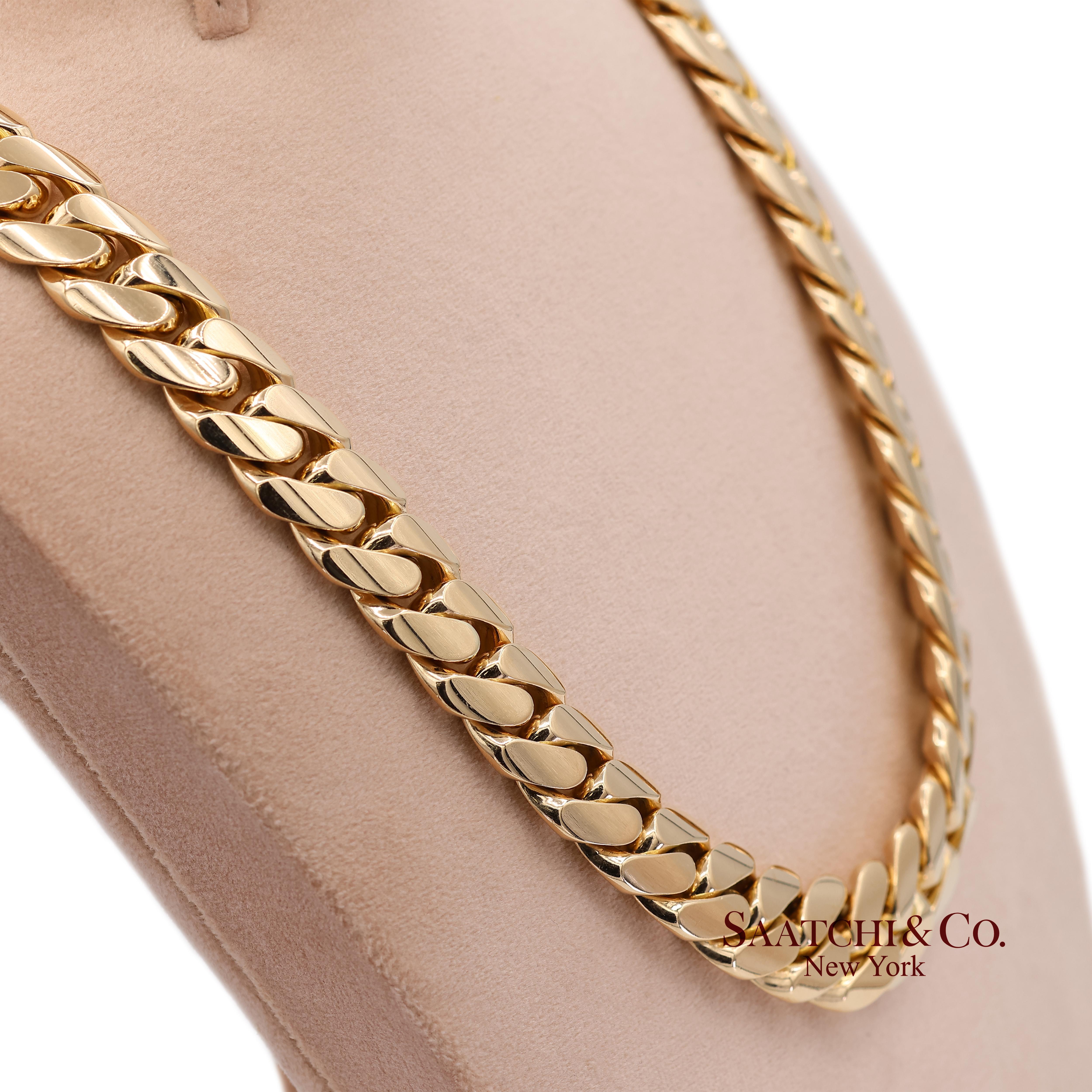 14K Solid Yellow Gold Cuban Link Chain Necklace

Metal Type: 14k Solid Yellow Gold
Total Item Weight: 499.8 Grams
Sizable: Yes
Length: 25.0 in
Width: 17.5 mm
Height: 6.5 mm

Hallmark: 14K

Internal ID: NK44125