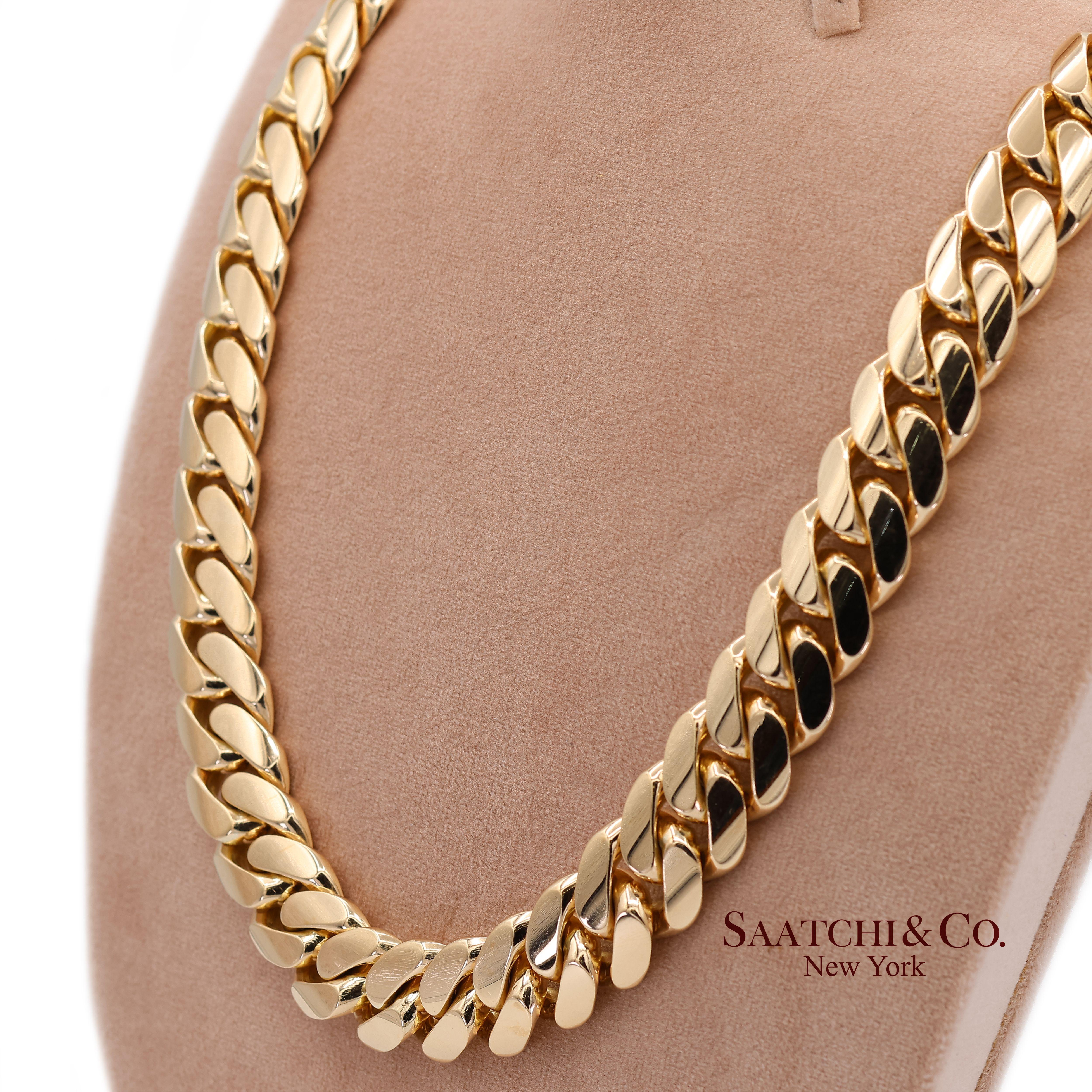 Contemporary 14K 585 Solid Yellow Gold Cuban Link Chain Necklace For Sale