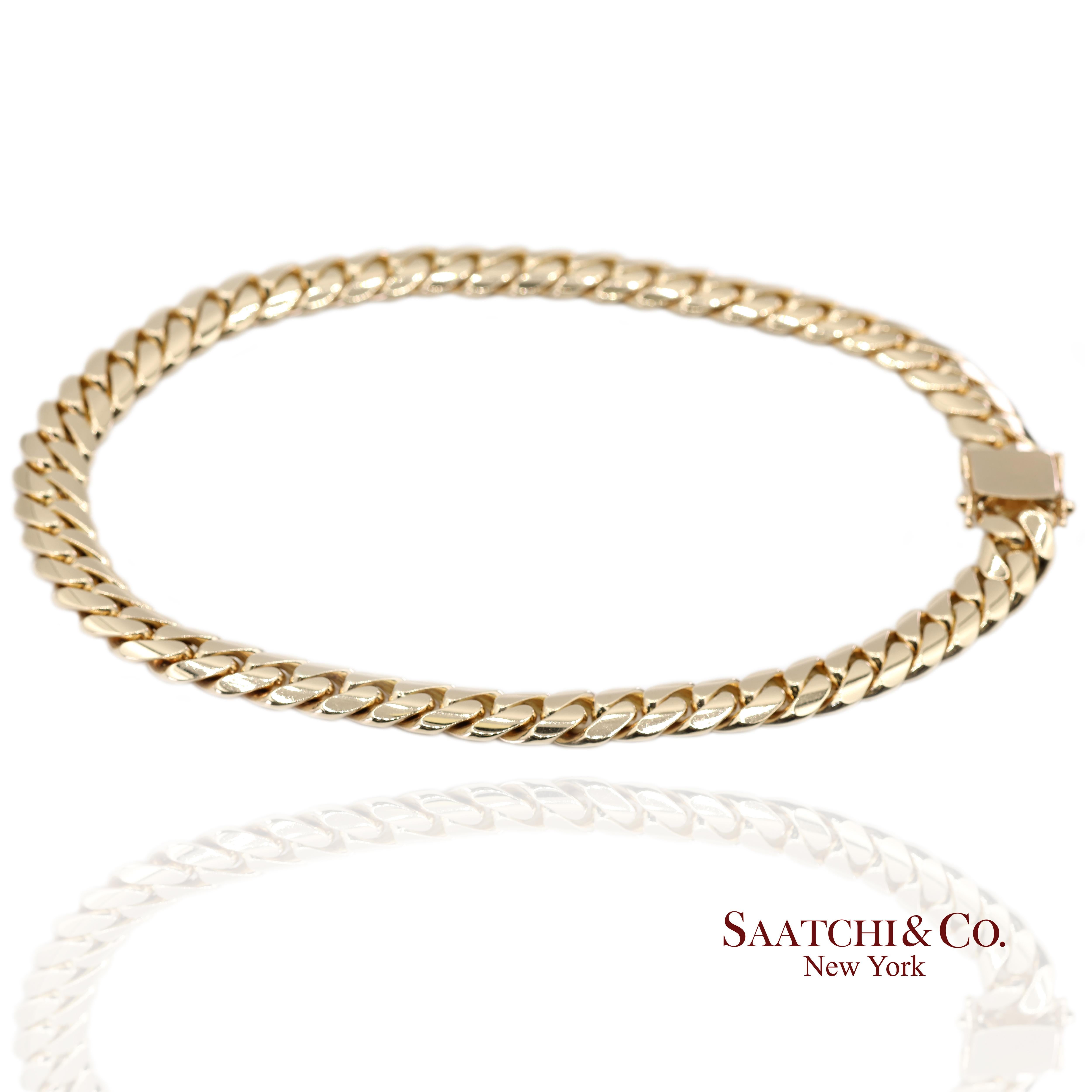 14K 585 Solid Yellow Gold Cuban Link Chain Necklace In Excellent Condition For Sale In New York, NY