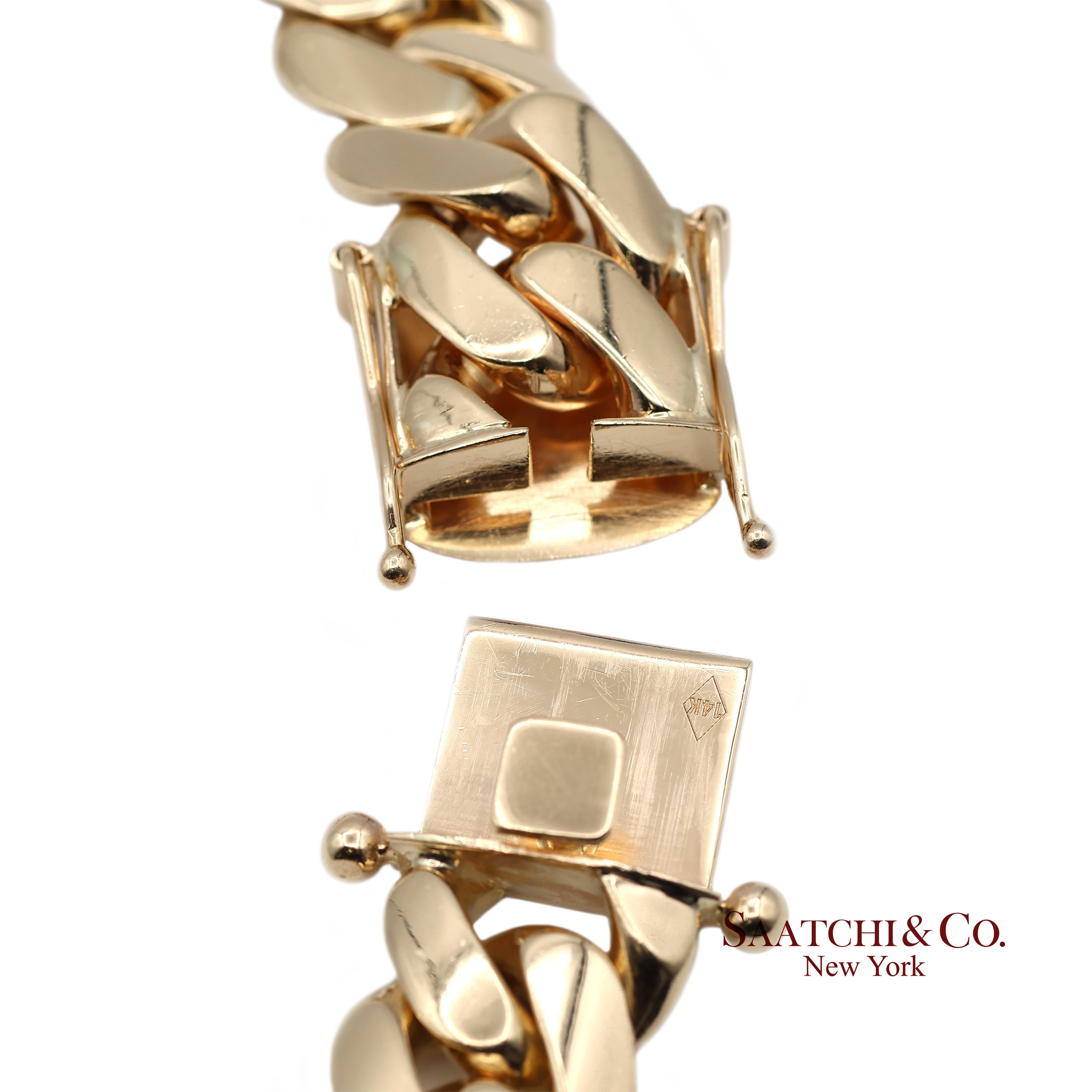 Women's or Men's 14K 585 Solid Yellow Gold Cuban Link Chain Necklace For Sale