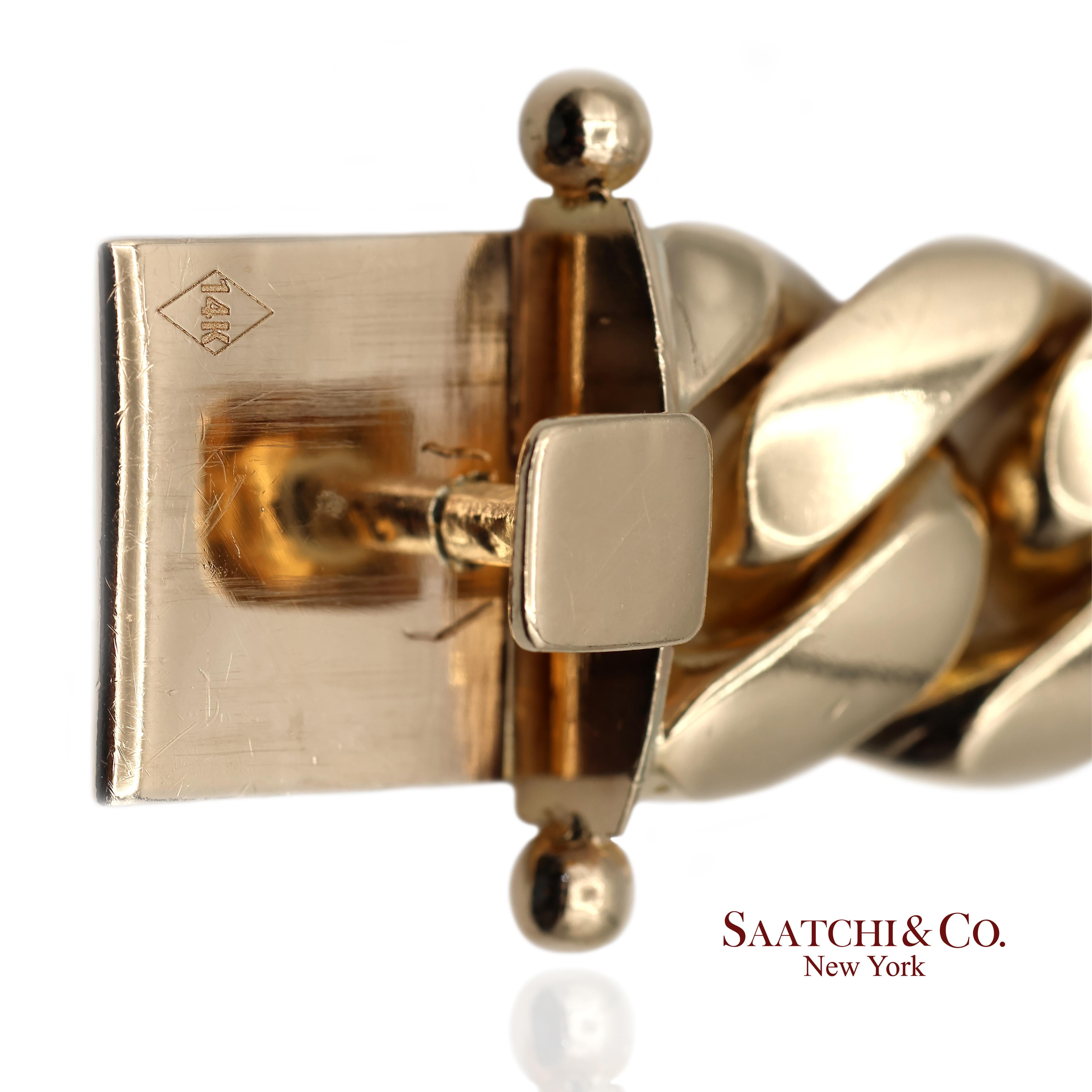 14K 585 Solid Yellow Gold Cuban Link Chain Necklace For Sale 1