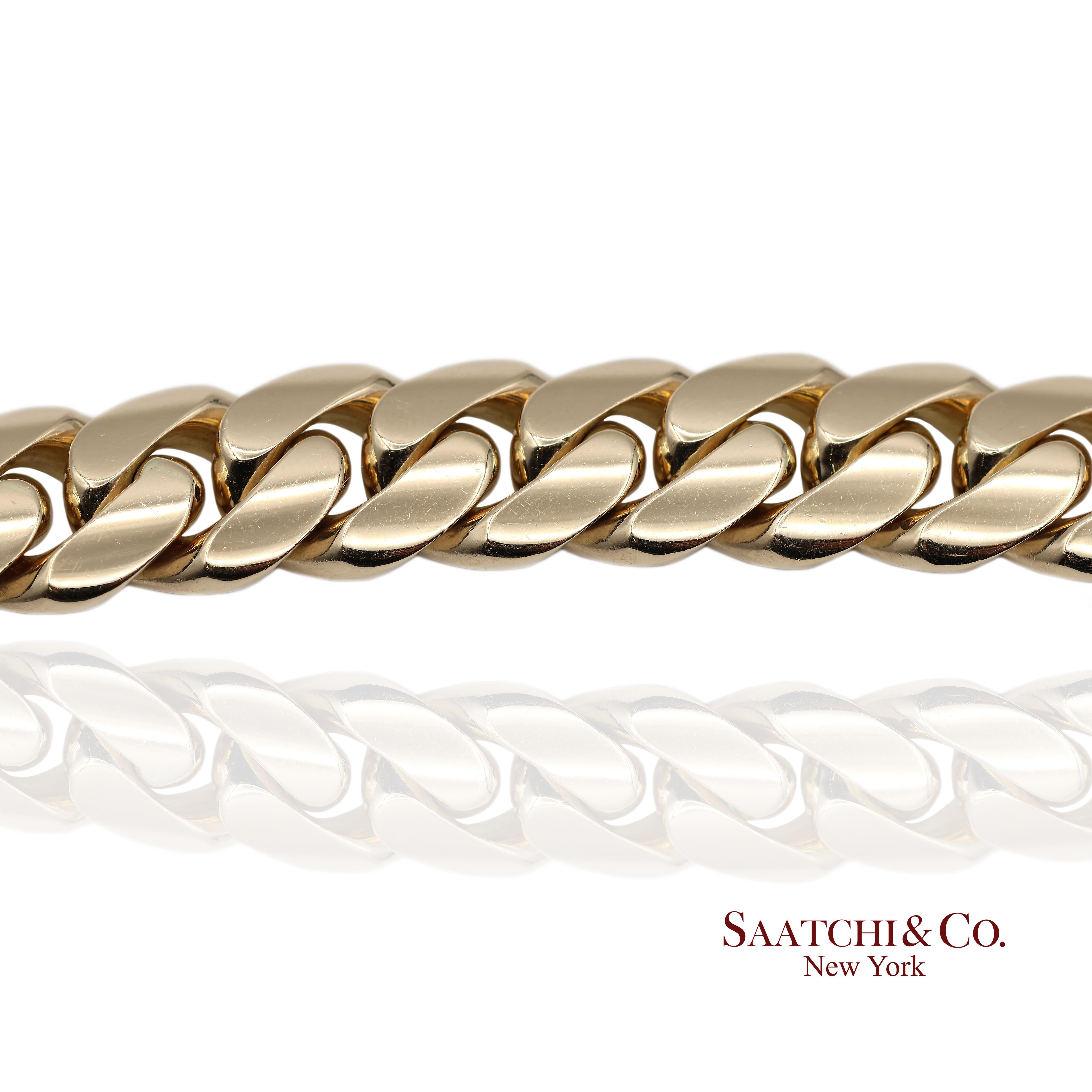 14K 585 Solid Yellow Gold Cuban Link Chain Necklace For Sale 2